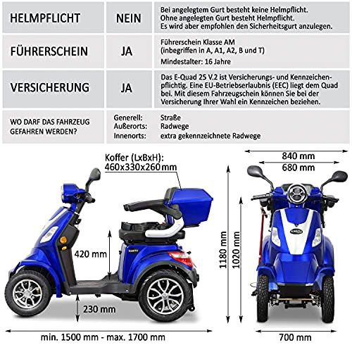 Rolektro Elektromobil »Rolektro E-Quad 25 V.2, Blei-Gel-Akku«, (mit Topcase)