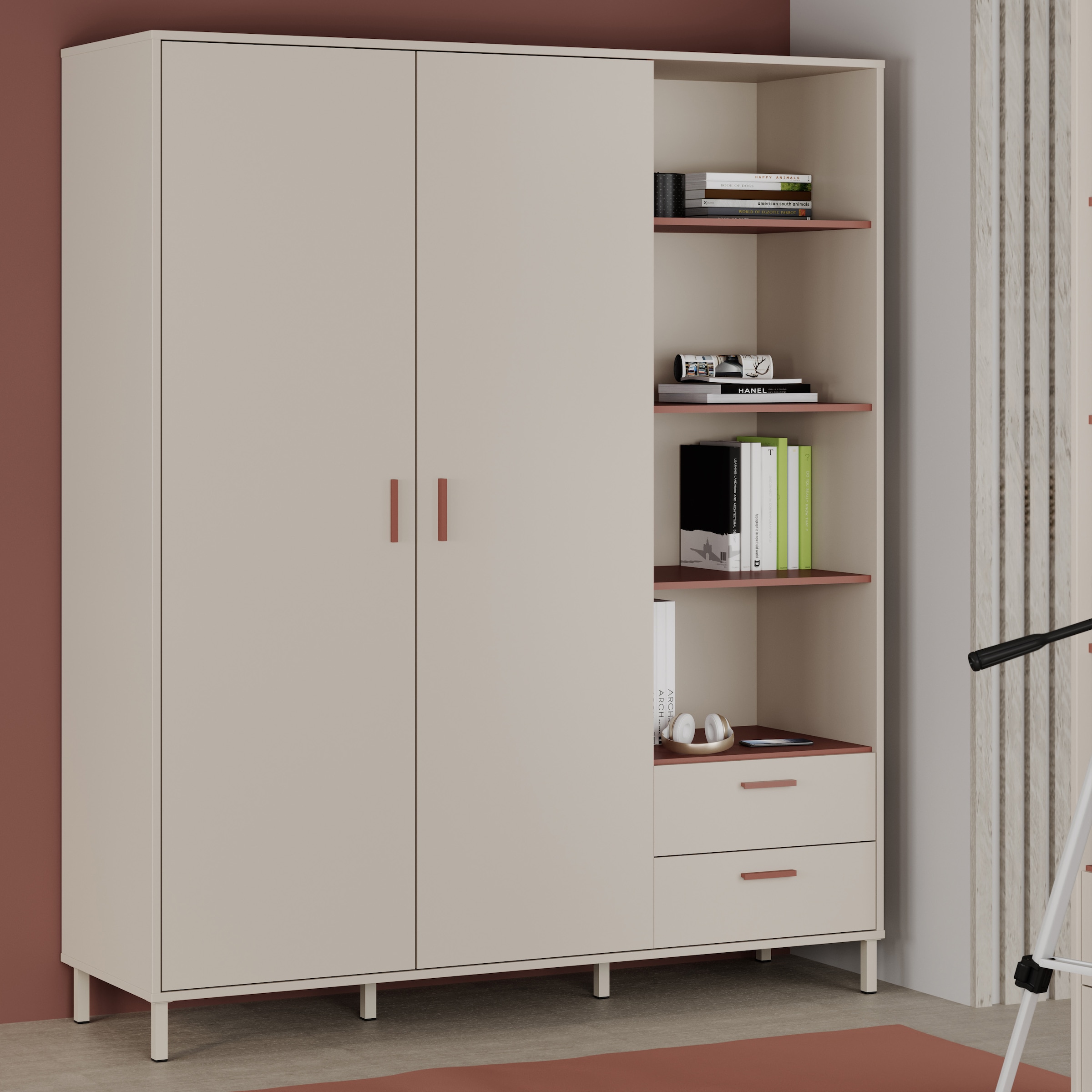 FORTE Kleiderschrank »Milles« trendiges Dekor, Vollauszug Schubkästen, Metallbeine