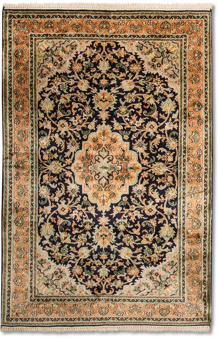 morgenland Teppich »Kaschmir Seide Teppich handgeknüpft blau«, rechteckig