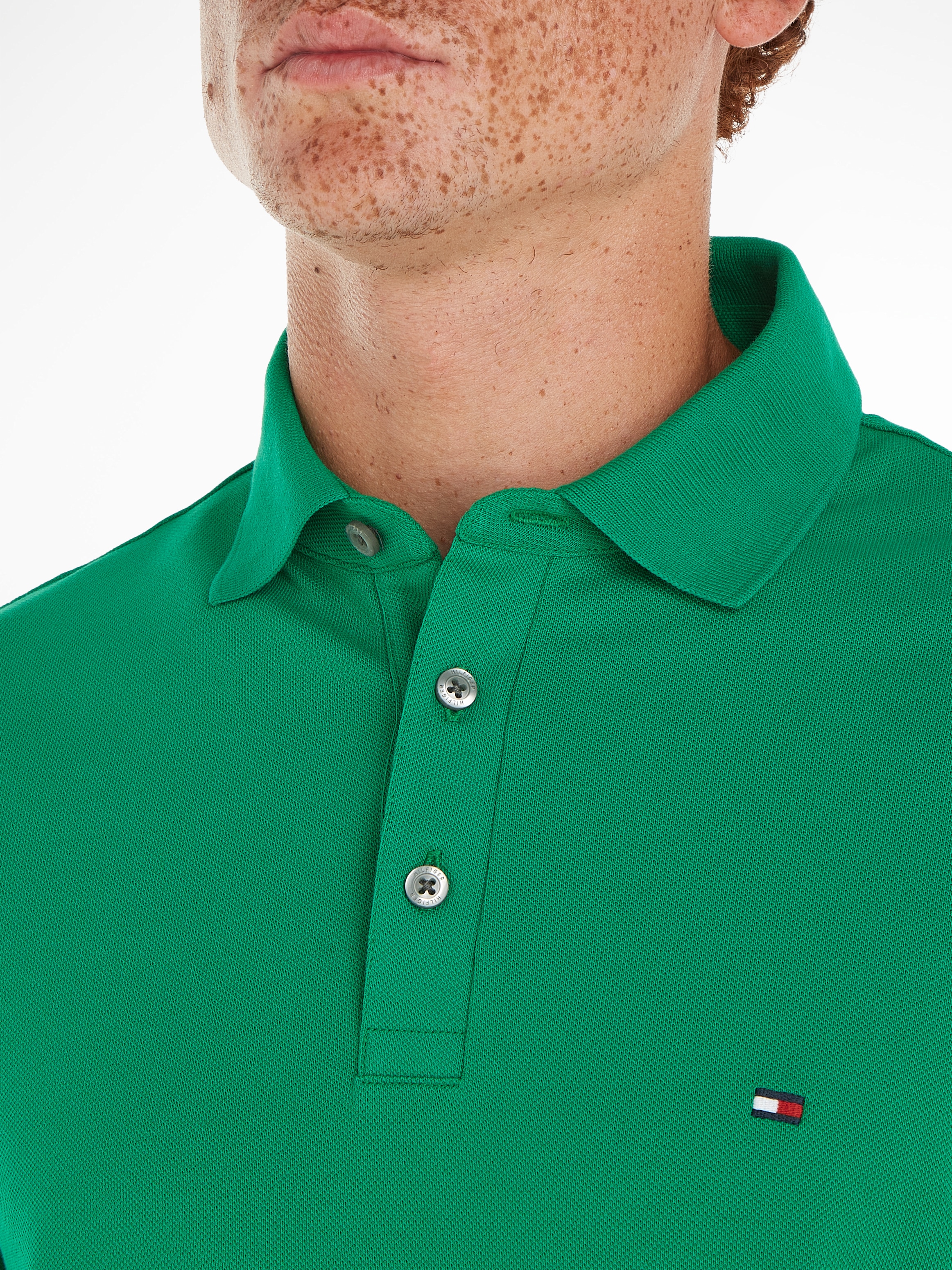 Tommy Hilfiger Poloshirt »1985 SLIM POLO mit Piqué-Struktur und Stickerei«, meliert, casual, slim fit, Baumwollmix, Polokragen