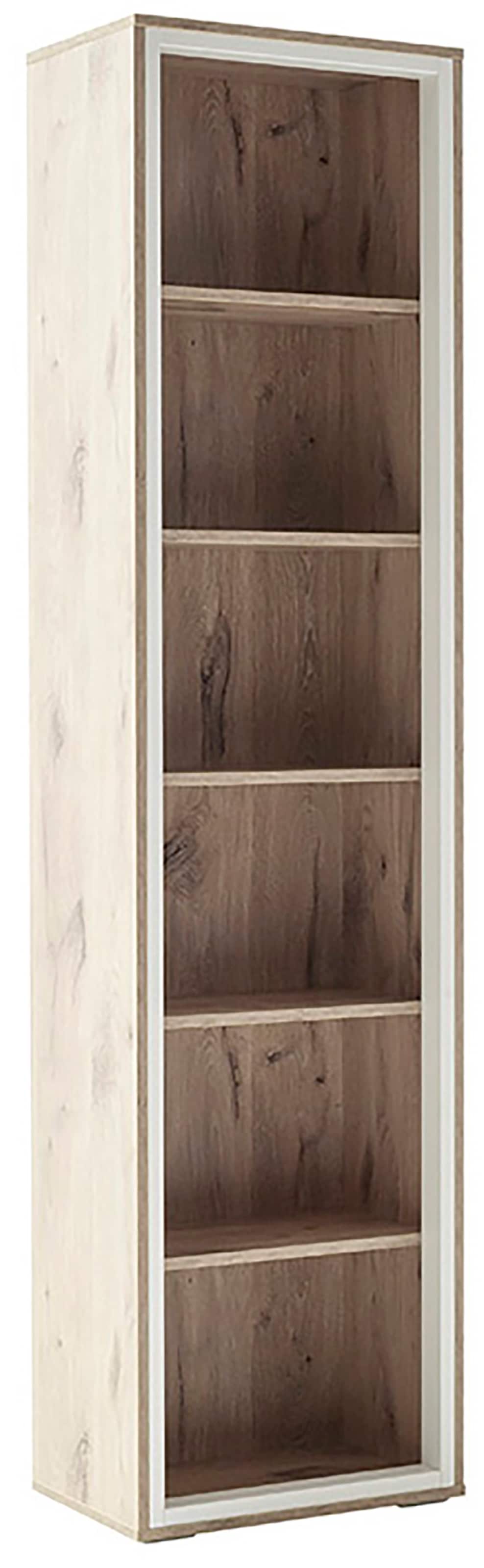 MCA furniture Vitrine »SANTERNO«, 6 Fächer, Regal, Korpus Beleuchtungsrahmen Soft White, Höhe 197 cm