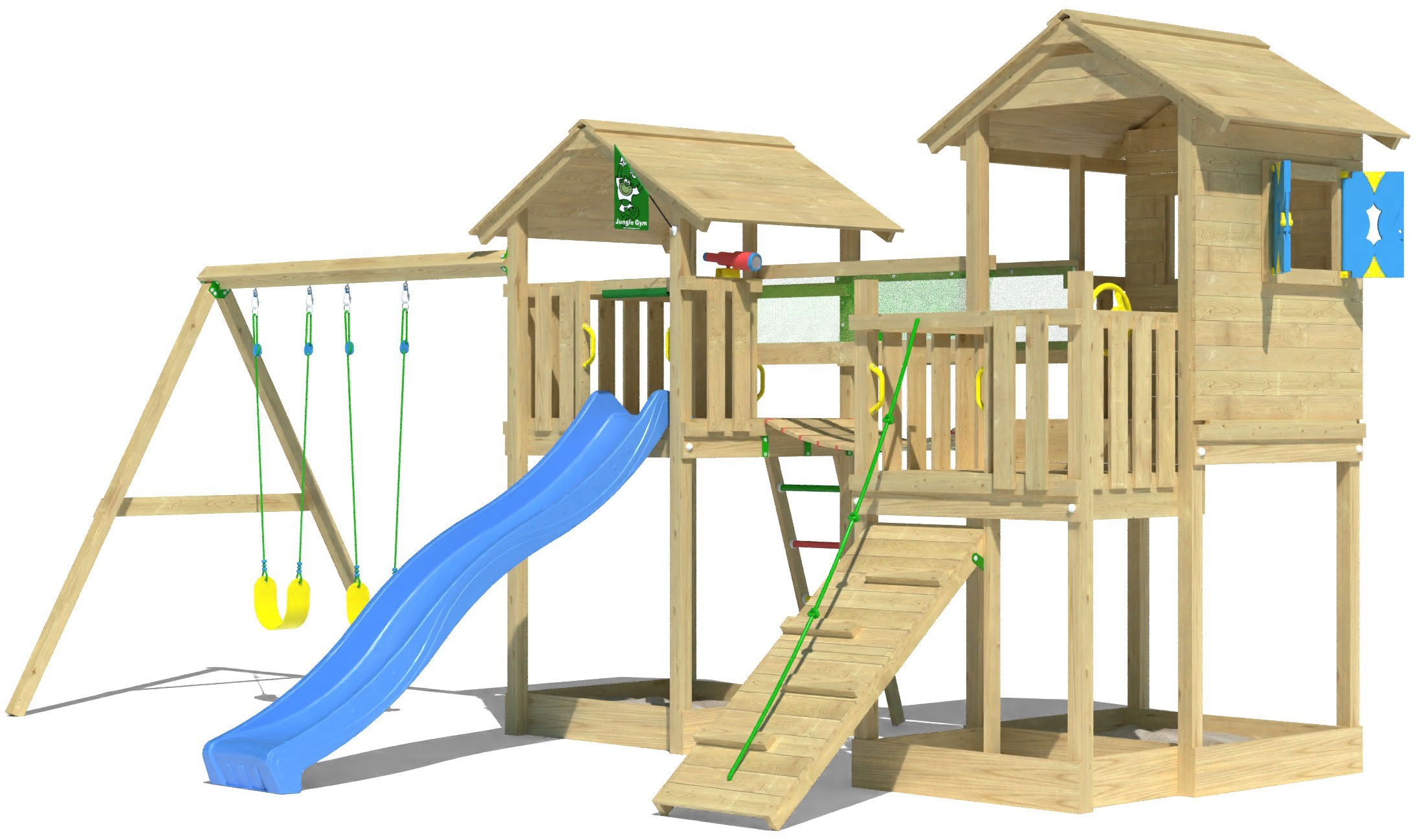 Jungle Gym Spielturm »Stronghold«, (Set), Spielanlage mit 2 Türmen, Schaukel und Rutsche mit Wasseranschluss