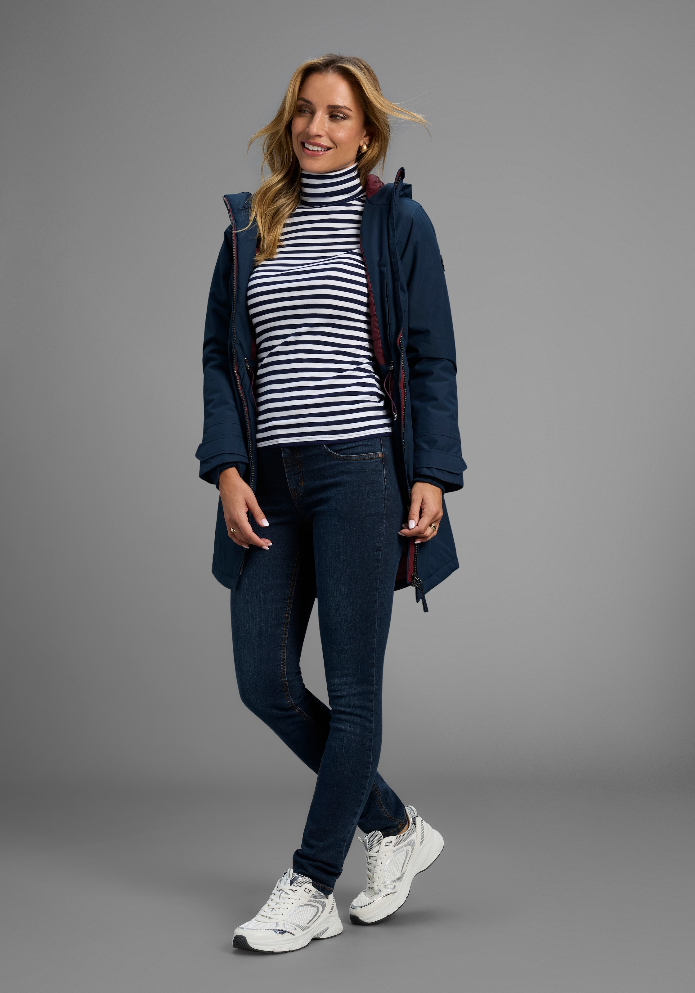 Arizona Slim-fit-Jeans »Bund mit seitlichem Gummizugeinsatz«, schmale Passform, Röhrenjeans, Used-Waschung, hohe Leibhöhe