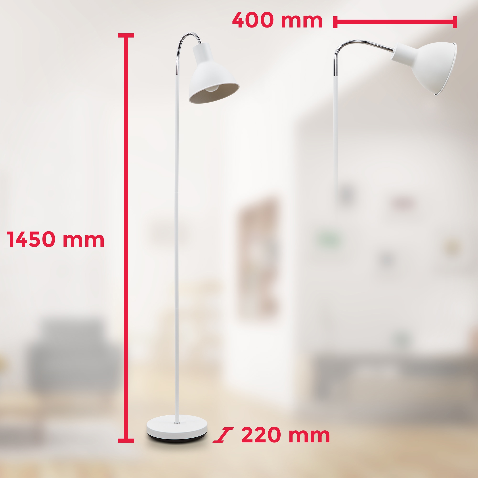 bestellen LED Industrial E27 Stehlampe, flammig-flammig, weiß online Stehleuchte B.K.Licht 1 schwenkbar Stand-Leuchte Design Metall