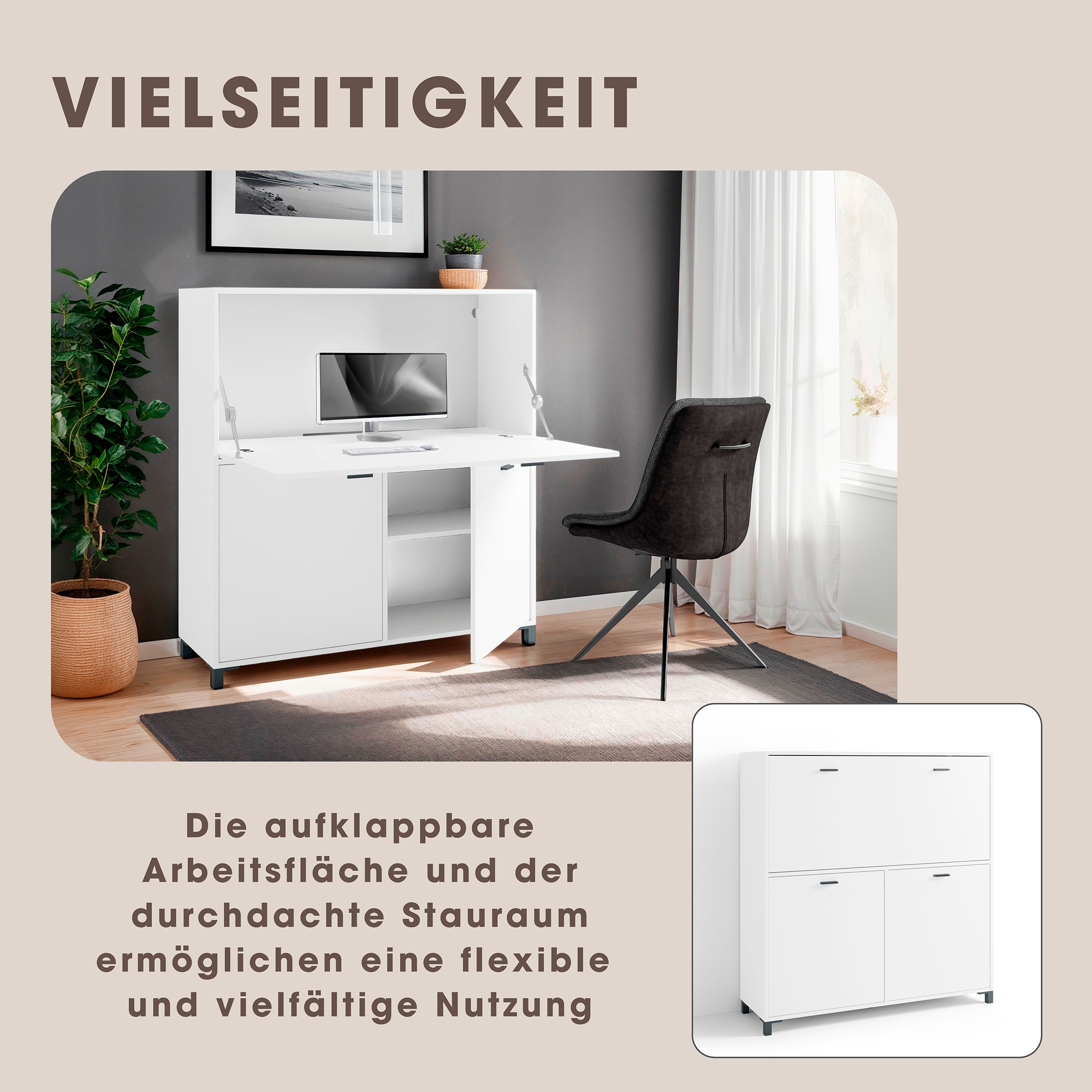 byLIVING Sekretär »Montana«, platzsparende Arbeitslösung mit viel Stauraum, Breite 120 cm