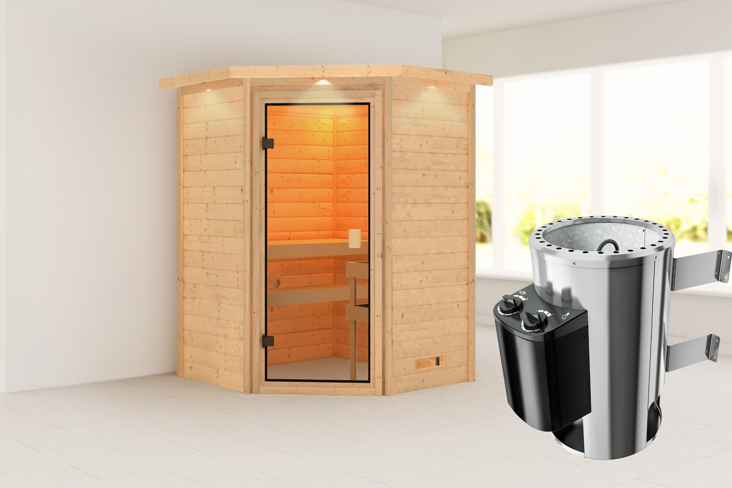 Karibu Sauna »"Anni" mit bronzierter Tür und Kranz, naturbelassen« aus hoch günstig online kaufen