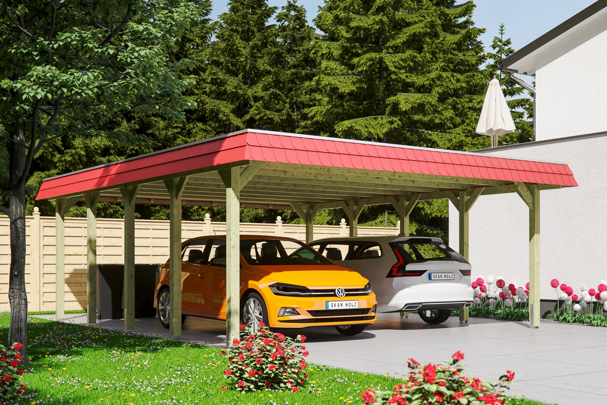 Skanholz Doppelcarport »Spreewald« Massivholz 530 cm Grün mit EPDM-Dach, ro günstig online kaufen