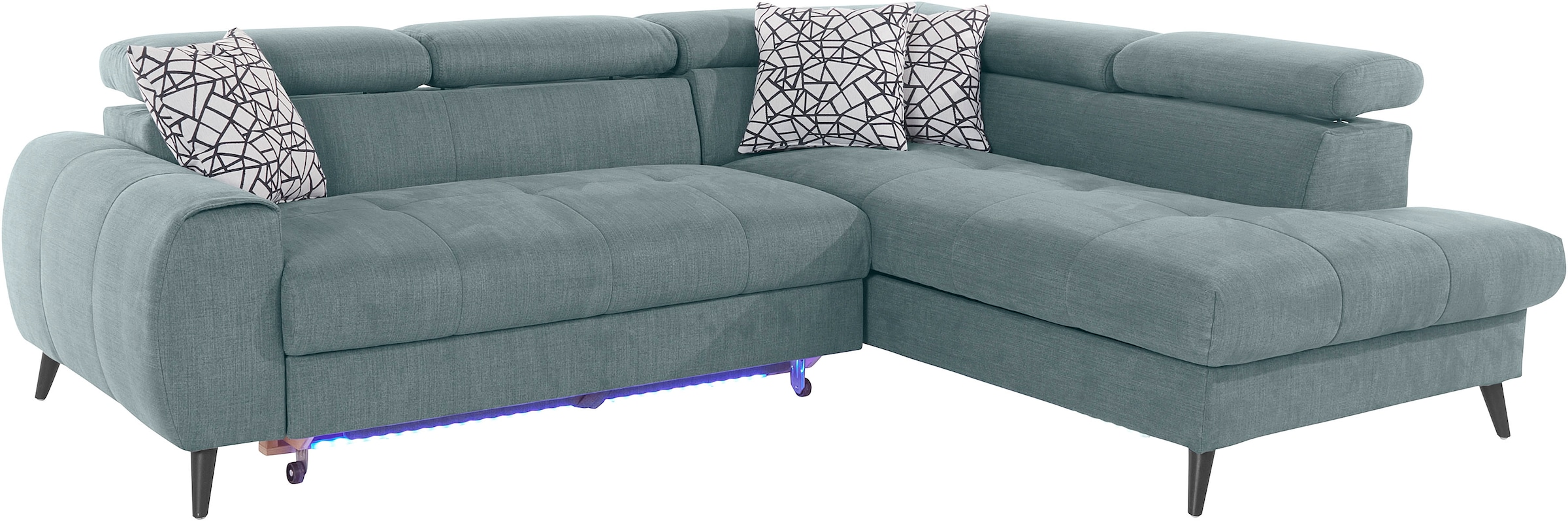 COTTA Ecksofa »Mia L-Form mit 3 Zierkissen«, wahlweise mit Bettfunktion, Bettkasten, Beleuchtung & Wireless-Charger