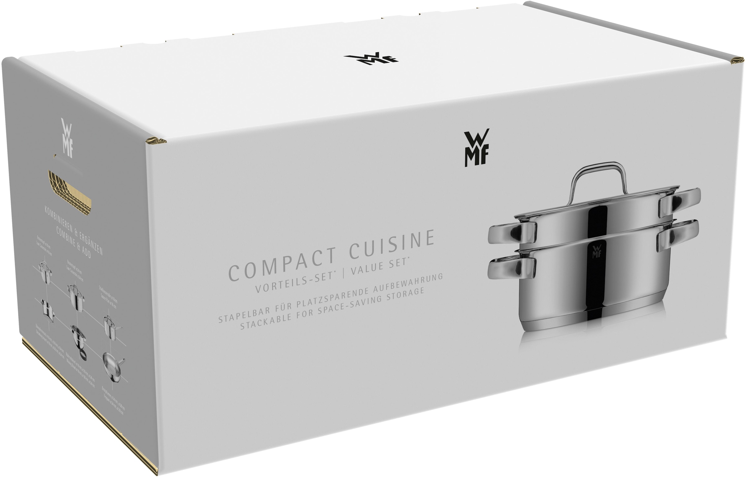 WMF Topf-Set »Compact Cuisine«, Cromargan® Edelstahl Rostfrei 18/10, (Set, 9 tlg.), platzsparend stapelbar, wärmereduzierende Hohlgriffe, Innenskalierung