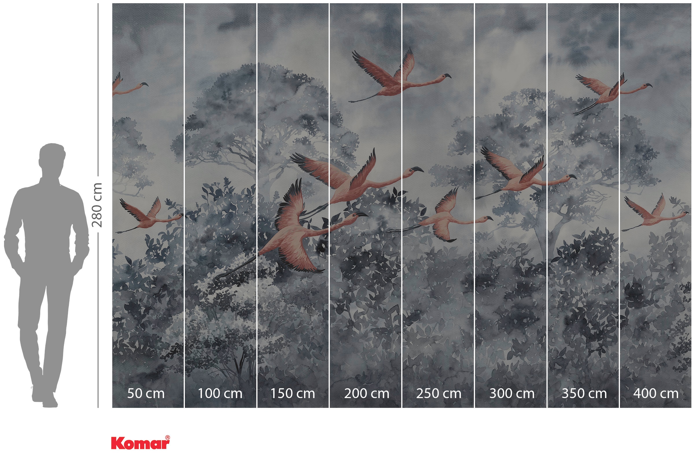 Komar Vliestapete »Digitaldruck Vlies - Flamingos in the Sky - Größe 400 x 280 cm«, bedruckt, Wohnzimmer, Schlafzimmer