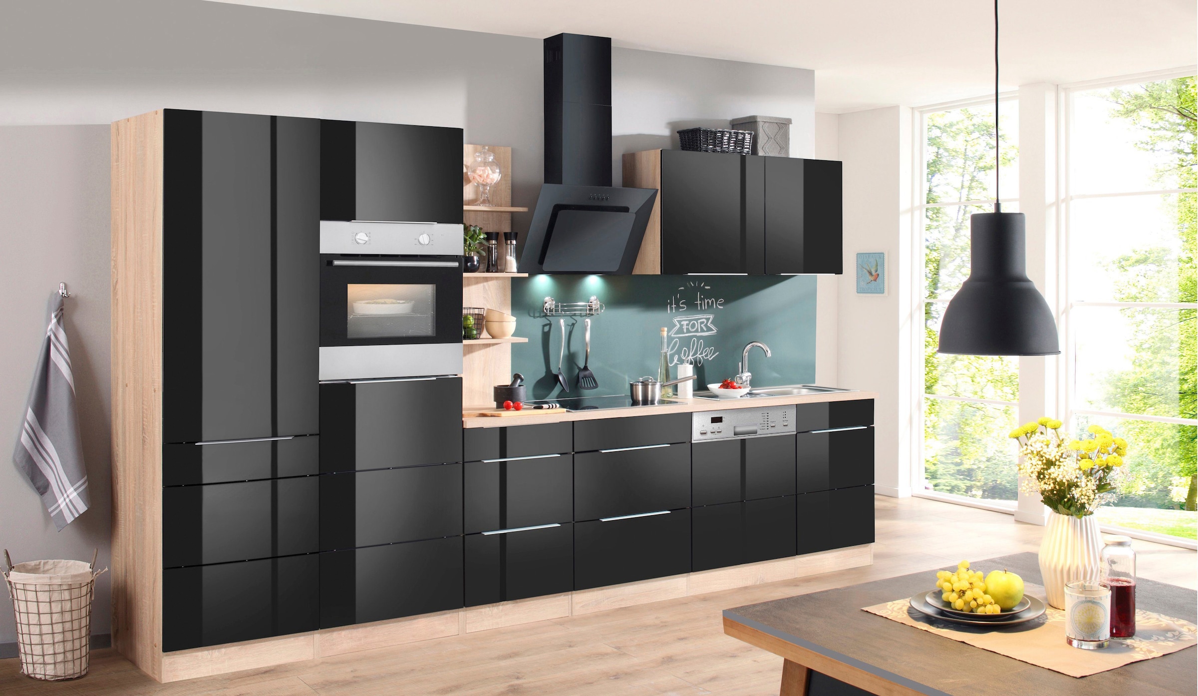 KOCHSTATION Küchenzeile »KS-Brindisi Breite 340 cm«, wahlweise mit E-Geräten und Induktion, mit MDF-Fronten und Regal