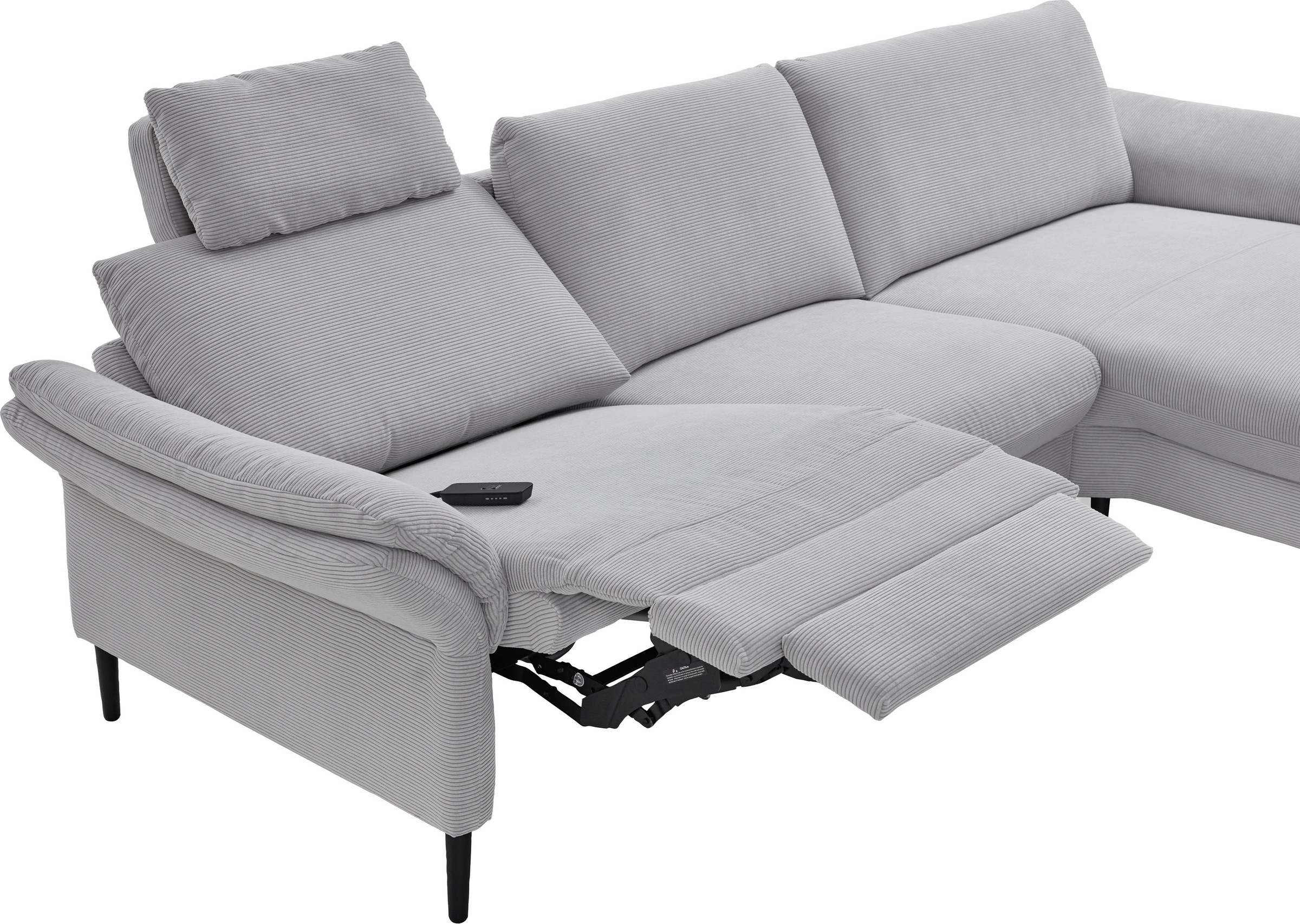 Places of Style Ecksofa »Sarsina: mit Tonnentaschen-Federkern, perfekt zum Entspannen L-Form«, inklusive 1 motorischen Relaxfunktion mit Herz-Waage-Beschlag