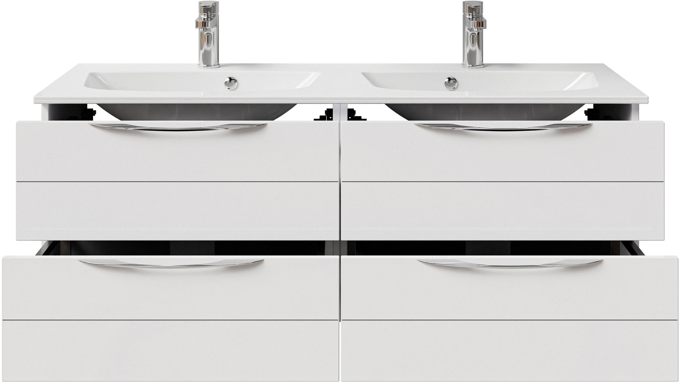 Saphir Badmöbel-Set »Serie 6025 2-teilig Mineralmarmor-Waschtisch mit LED-Spiegelschrank«, (2 St.), Waschplatz 132cm breit, 4 Schubladen, 2 Spiegel-Türen, inkl Türdämpfer