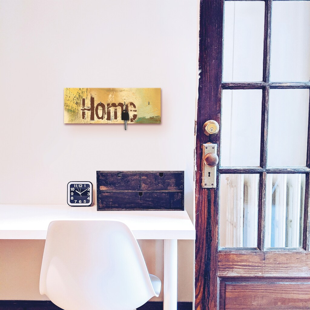 Artland Hakenleiste »Willkommen in unserem Zuhause«, aus Holz mit 4 Schlüsselhaken – Schlüsselboard, Schlüsselbretter, Schlüsselhalter, Schlüsselaufhänger für den Flur – Stil: Modern