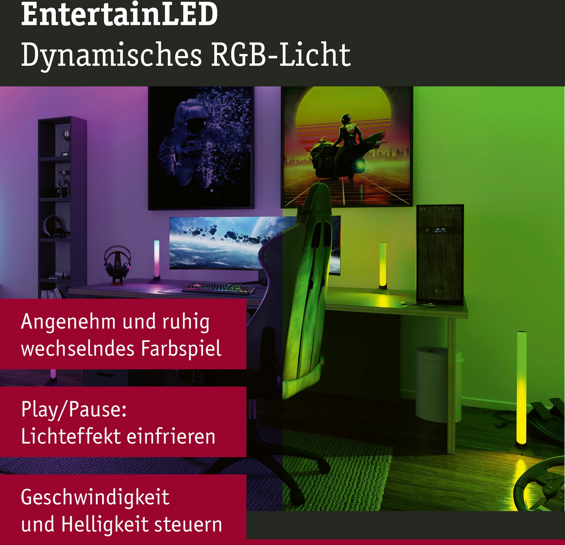 Paulmann LED-Streifen »EntertainLED Lightbar Dynamic Rainbow RGB 30x30mm 2x0,6W 2x24lm«, 2 St.-flammig