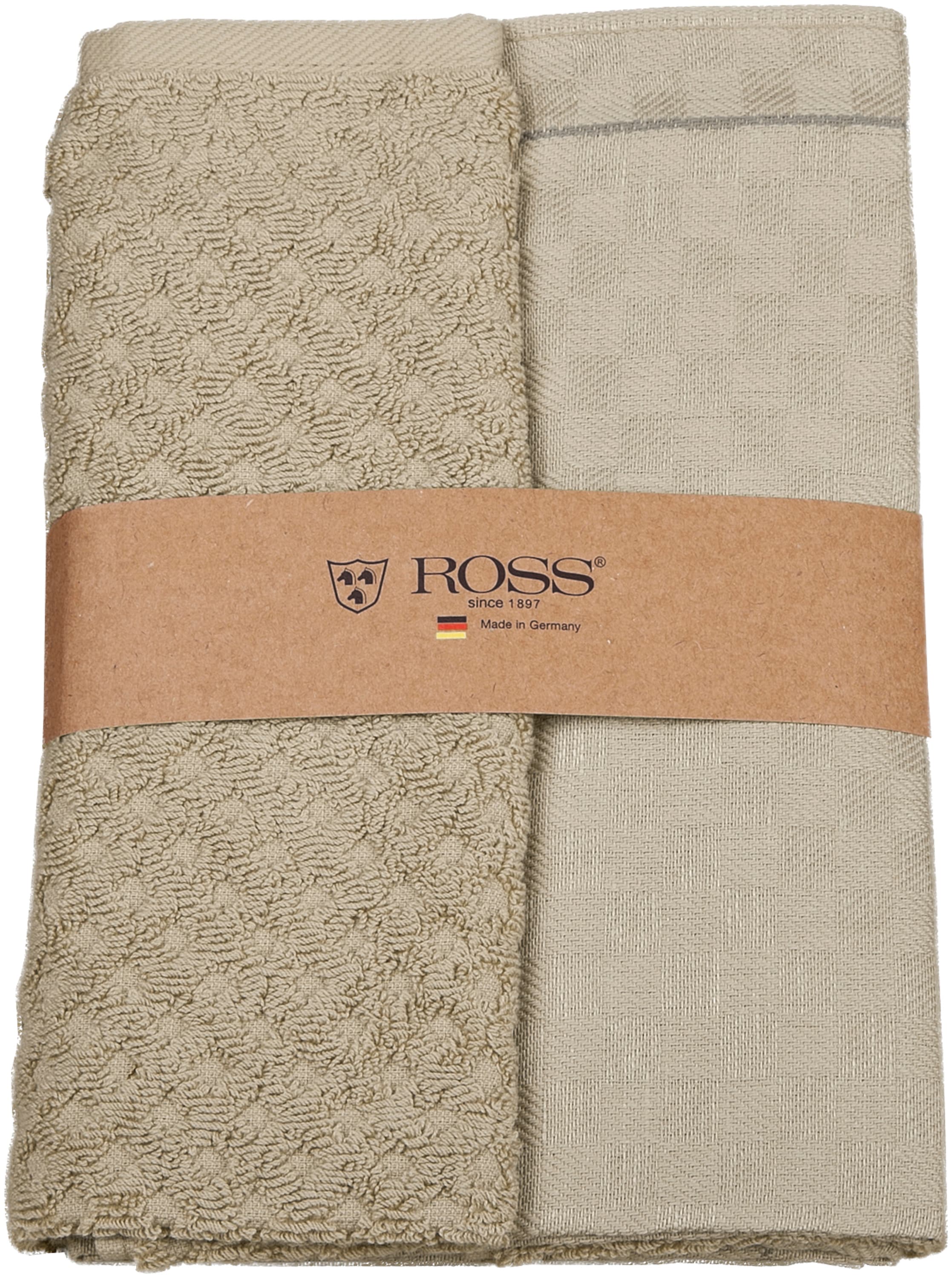 ROSS Geschirrtuch »2er Set 908, 1 Geschirrtuch + 1 Küchenfrottiertuch in einer Banderole« Zwirn Halbleinen Geschirrtuch + Küchenfrottiertuch aus...