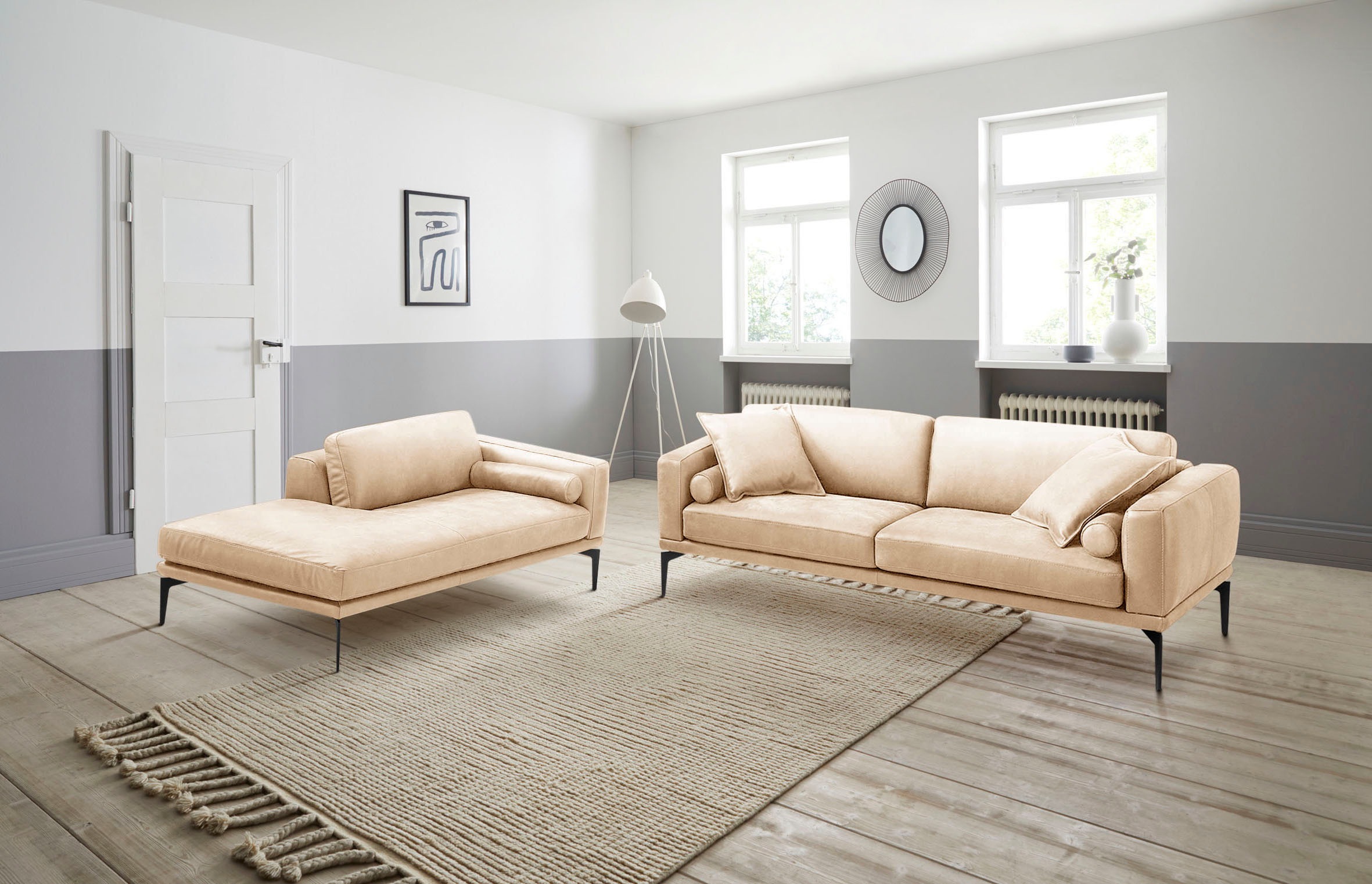 Egoitaliano Polstergarnitur »Masu, Design trifft sensationellen Sitzkomfort«, Höhe der Rückenkissen und Sitztiefe verstellbar, 3 Rollkissen