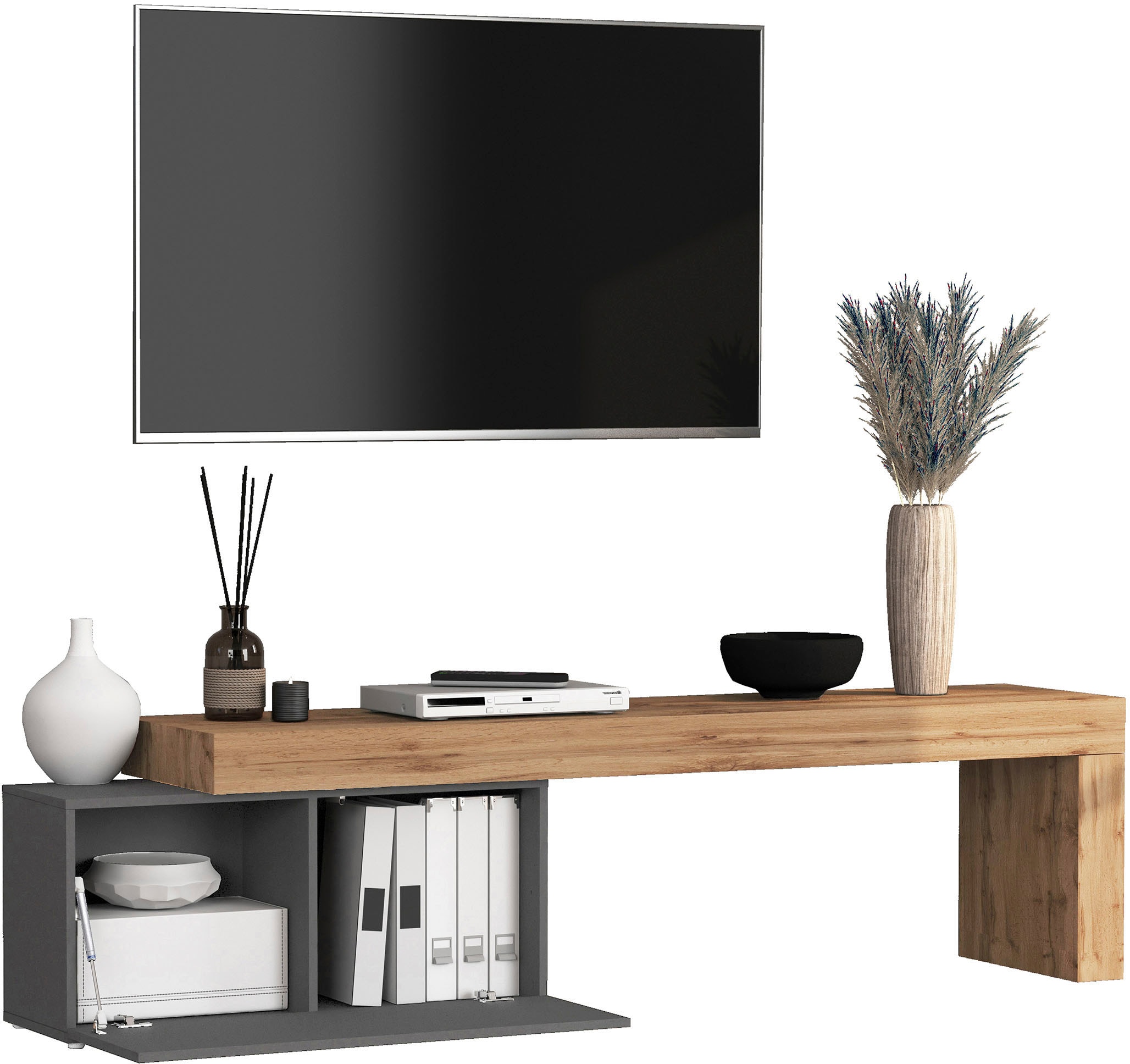 INOSIGN Lowboard »Chronos TV-Board, TV-Schrank« Breite verstellbar von 180 bis 260 cm, 1 Stk. tlg. Breite 220 cm TV-Board,Lowboard,1 Klappe und ein L-Förmiger Aufsatz
