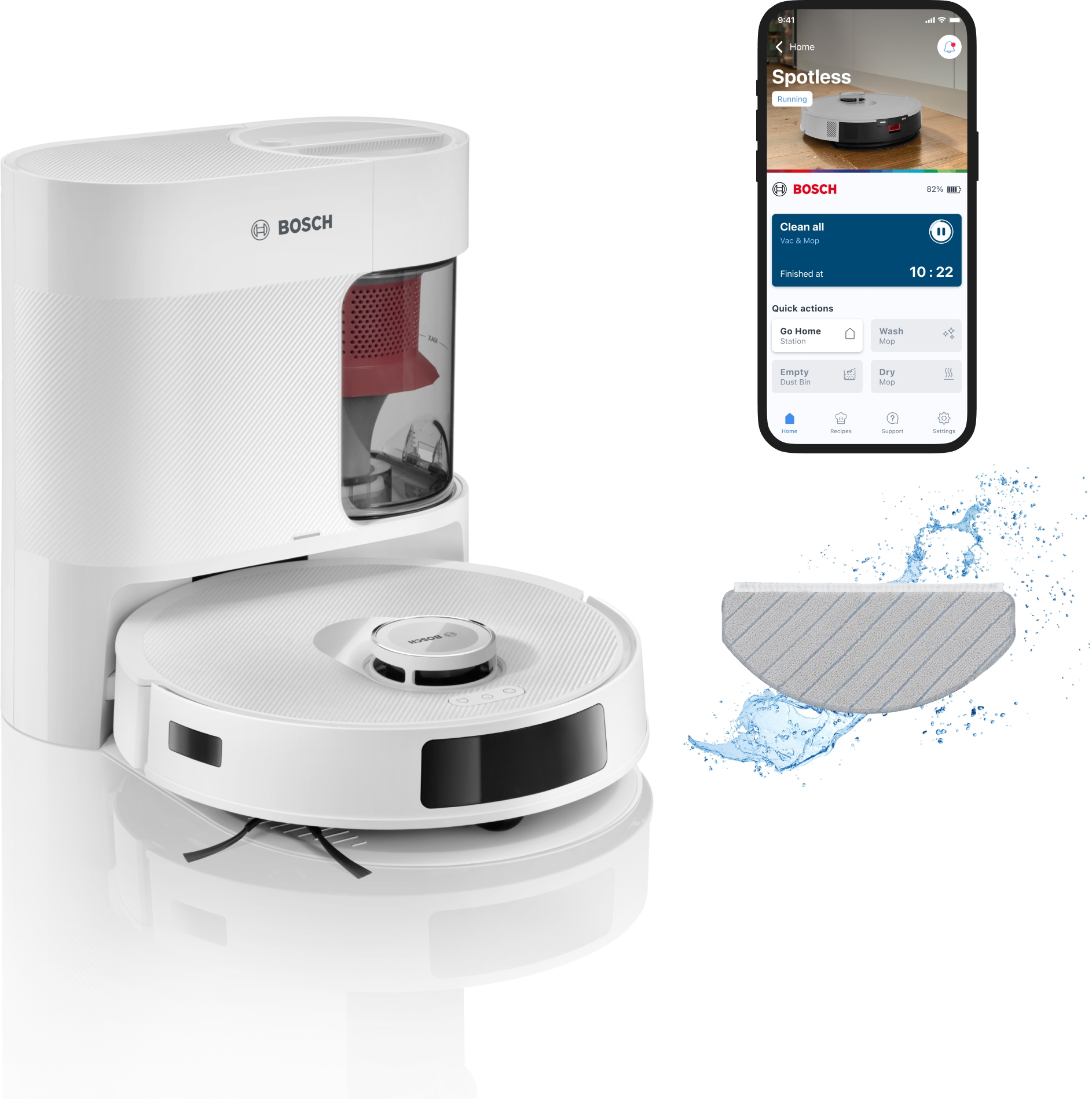 BOSCH Saugroboter »Spotless BCRD2W, Saugroboter mit Wischfunktion, 11.000 Pa Saugkraft« Trocken-Servicestation, Infrarot Navigation, Carbon Bürste