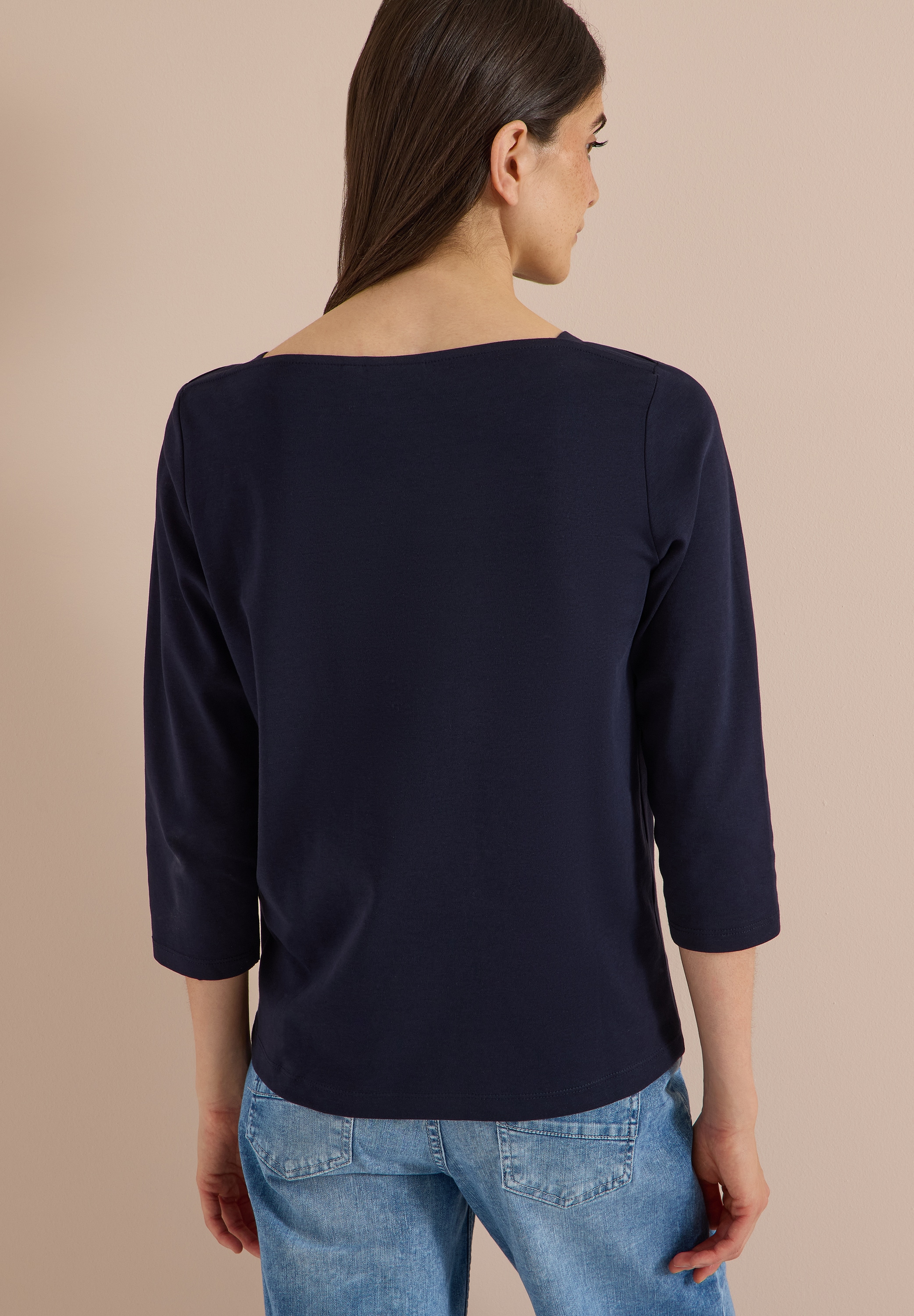 Cecil 3/4-Arm-Shirt U-Boot-Ausschnitt, unifarben, Baumwolle