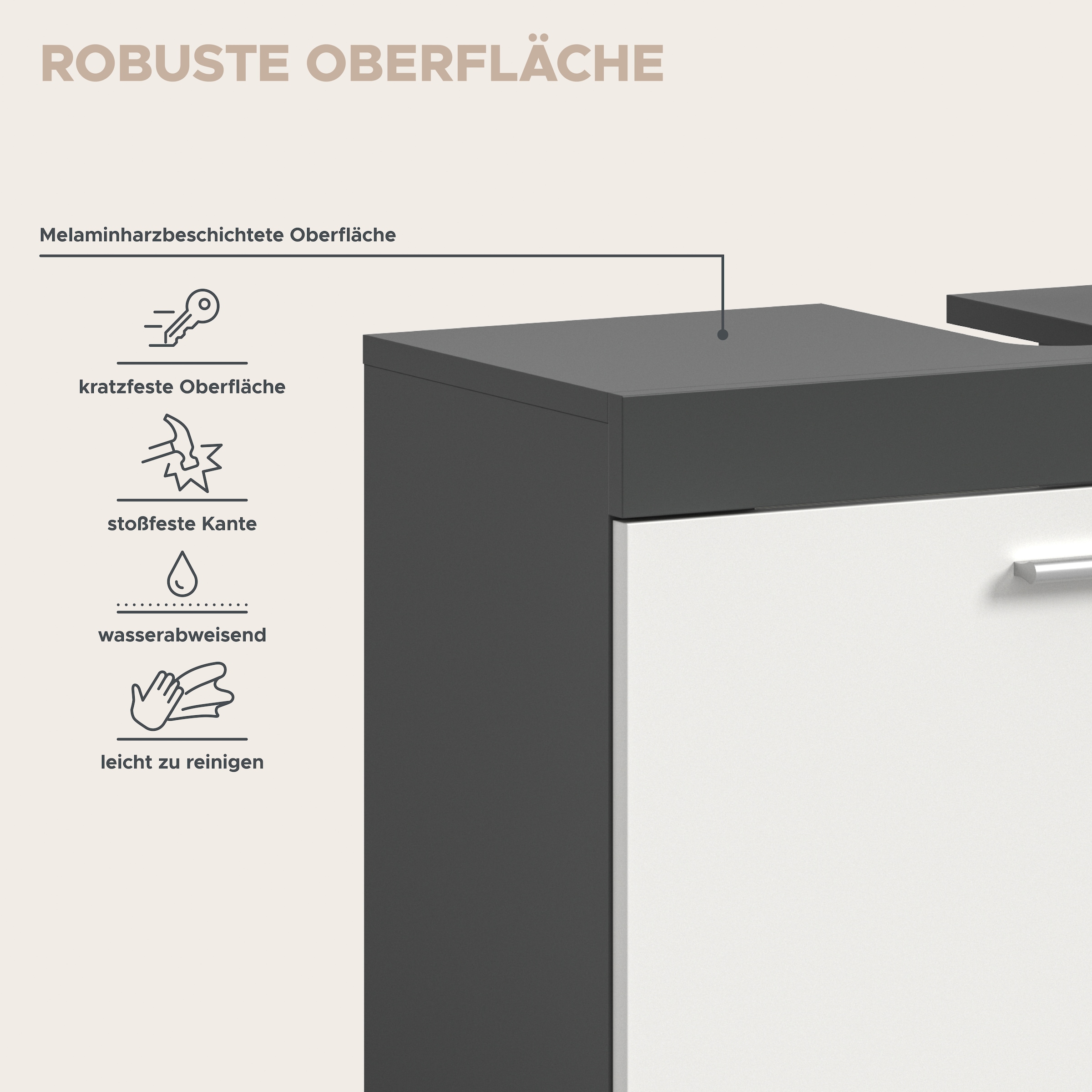 welltime Waschbeckenunterschrank »HANO,  Badezimmer, WBU, Waschtisch,  Kommode, Unterschrank« in 2 verschiedenen Farben und 2 verschiedenen Ausstattungen erhältlich,  1 Tür, 2 höhenverstellbare E-Böden, 4 Fächer, mit Siphonausschnitt
