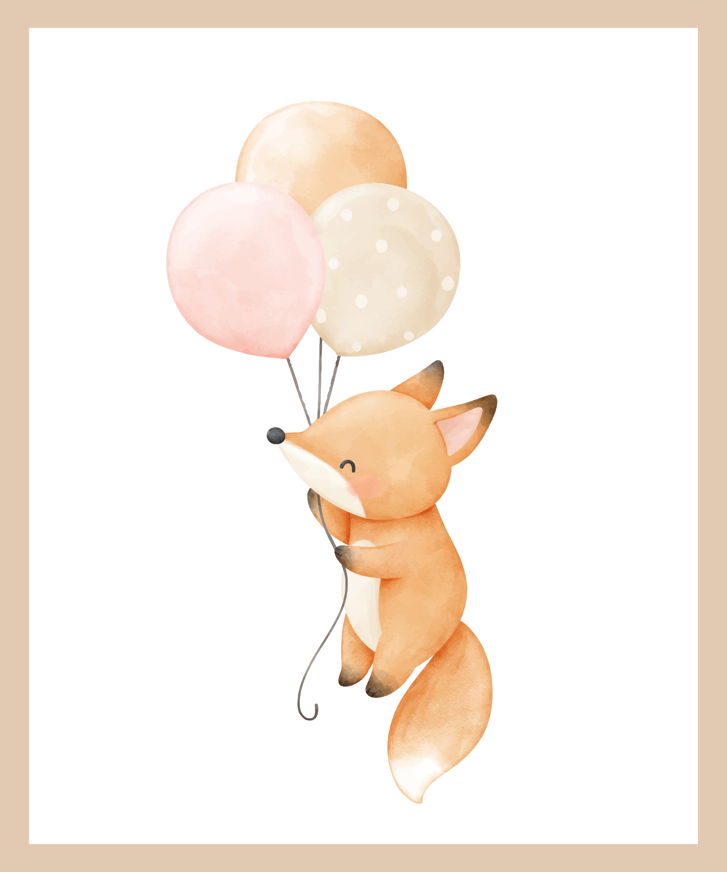 Lüttenhütt Bild mit Rahmen »Fuchs mit Luftballons«, Fantasy-Füchse-Luftballon-Tiere, (1 St.), Premium Rahmenbild, Motive in wunderschönen Pastelltönen