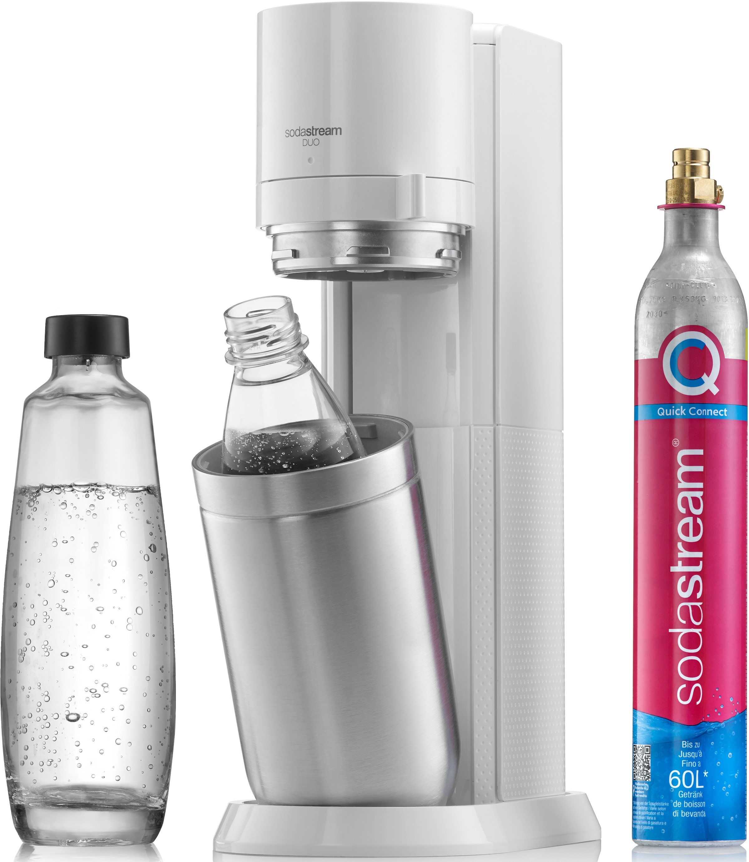 SodaStream Wassersprudler »DUO«, (Set, 4 tlg.), CO2-Zylinder, 1L Glasflasche, 1L spülmaschinenfeste Kunststoff-Flasche