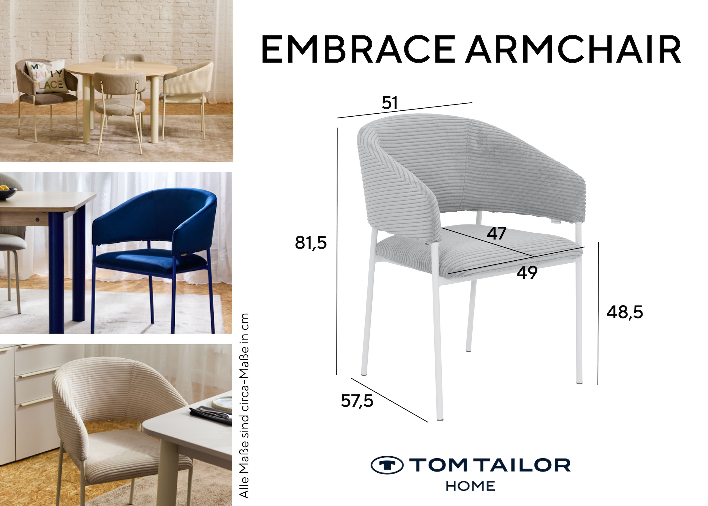 TOM TAILOR HOME Armlehnstuhl »EMBRACE ARMCHAIR« (Set) 2 Stk.Esszimmerstuhl, mit Armlehnen, 4-Fußgestell, Rückenausschnitt