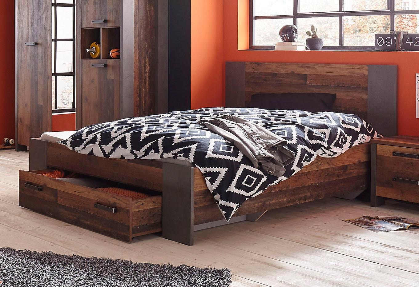 FORTE Einzelbett Jugendbett CLIF 140 x 200 cm Optik: Old Wood Vintage von F günstig online kaufen