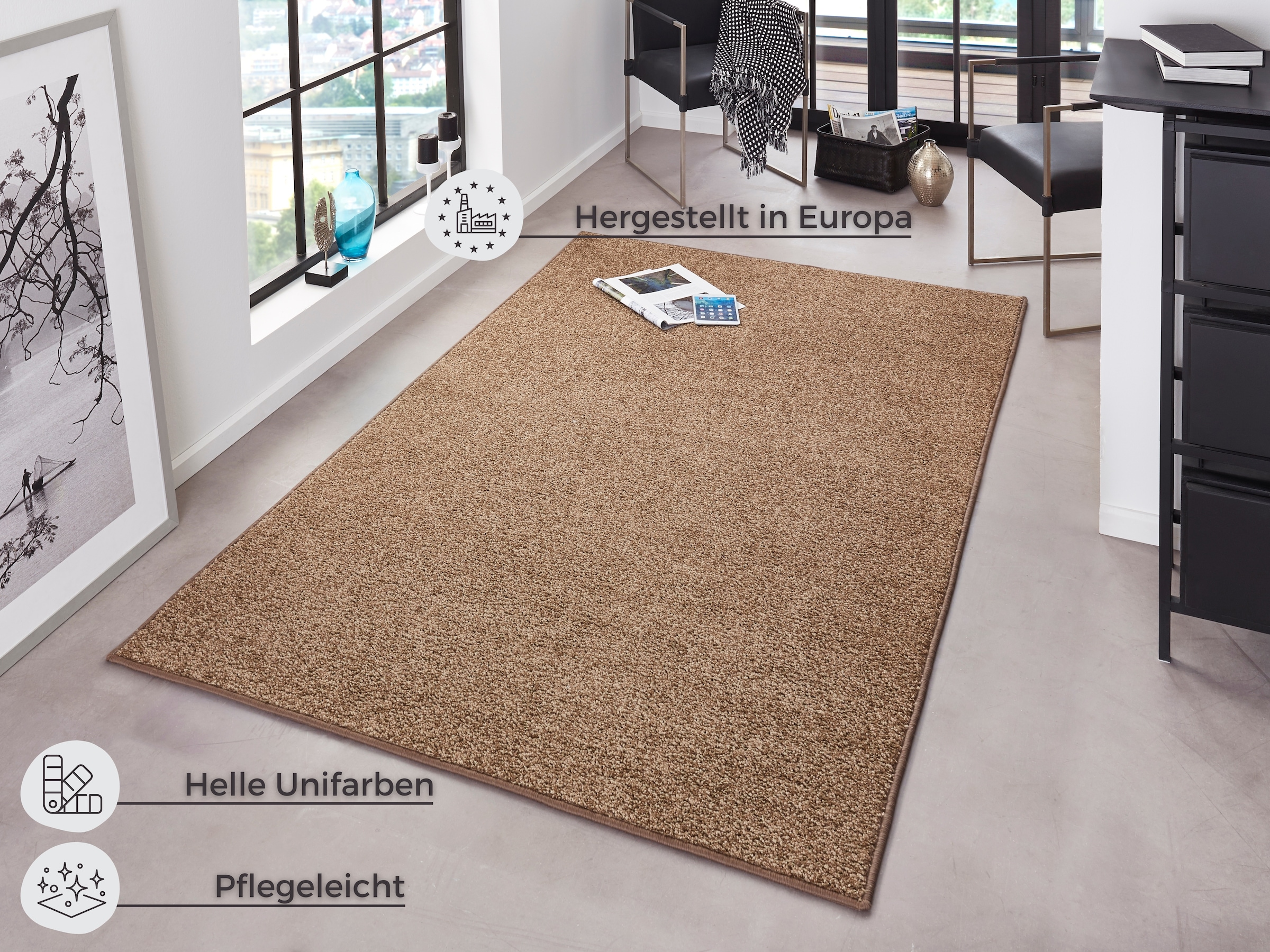 HANSE Home Teppich »Pure 100 Kurzflor«, rechteckig, 13 mm Höhe, Kurzflor, uni, umkettelt, Läufer, Wohnzimmer, Kinderzimmer, Flur
