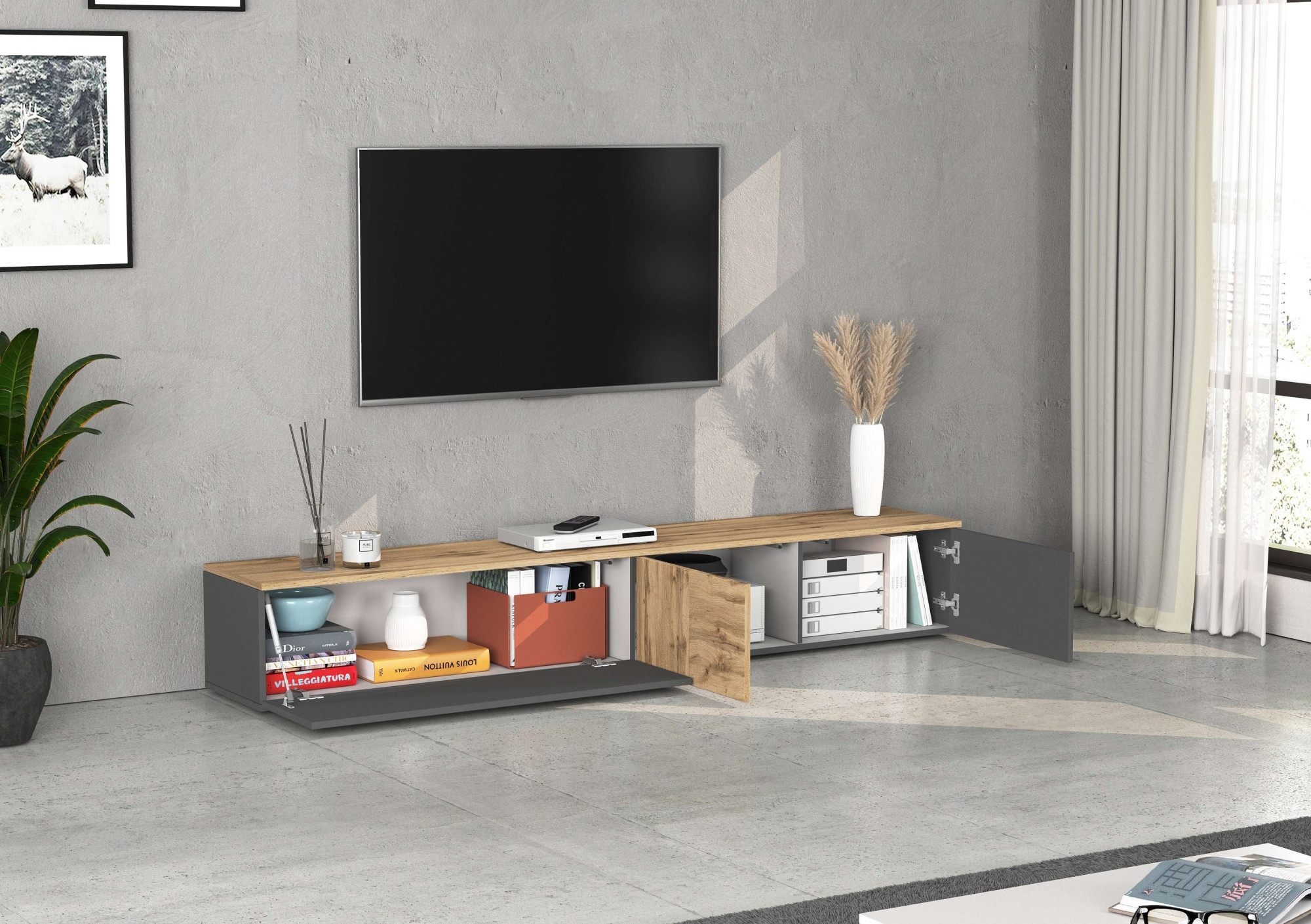 INOSIGN Lowboard »Lowboard ISEO,Lowboard,TV-Kommode,TV-Möbel,TV-Bank« 1 Stk. tlg. stehend/hängend, 1 Klappe, 2 Türen, 3 Fächer, Breite 210 cm