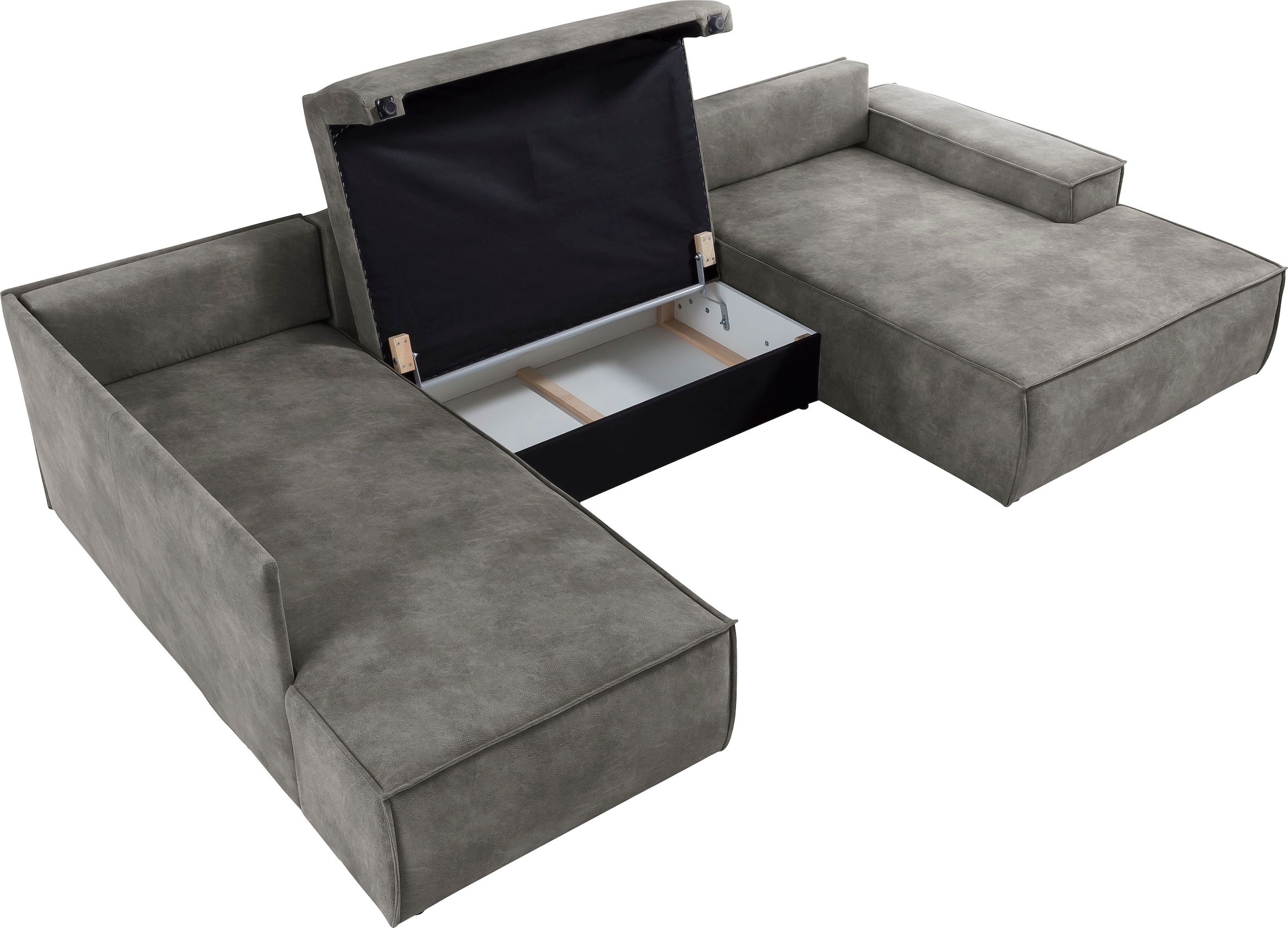 Home affaire Wohnlandschaft »SHERWOOD 329 cm, U-Form, Schlafsofa,«, Schlaffunktion m. Bettkasten (194x139 cm), Cord, Vintage, Samtvelours