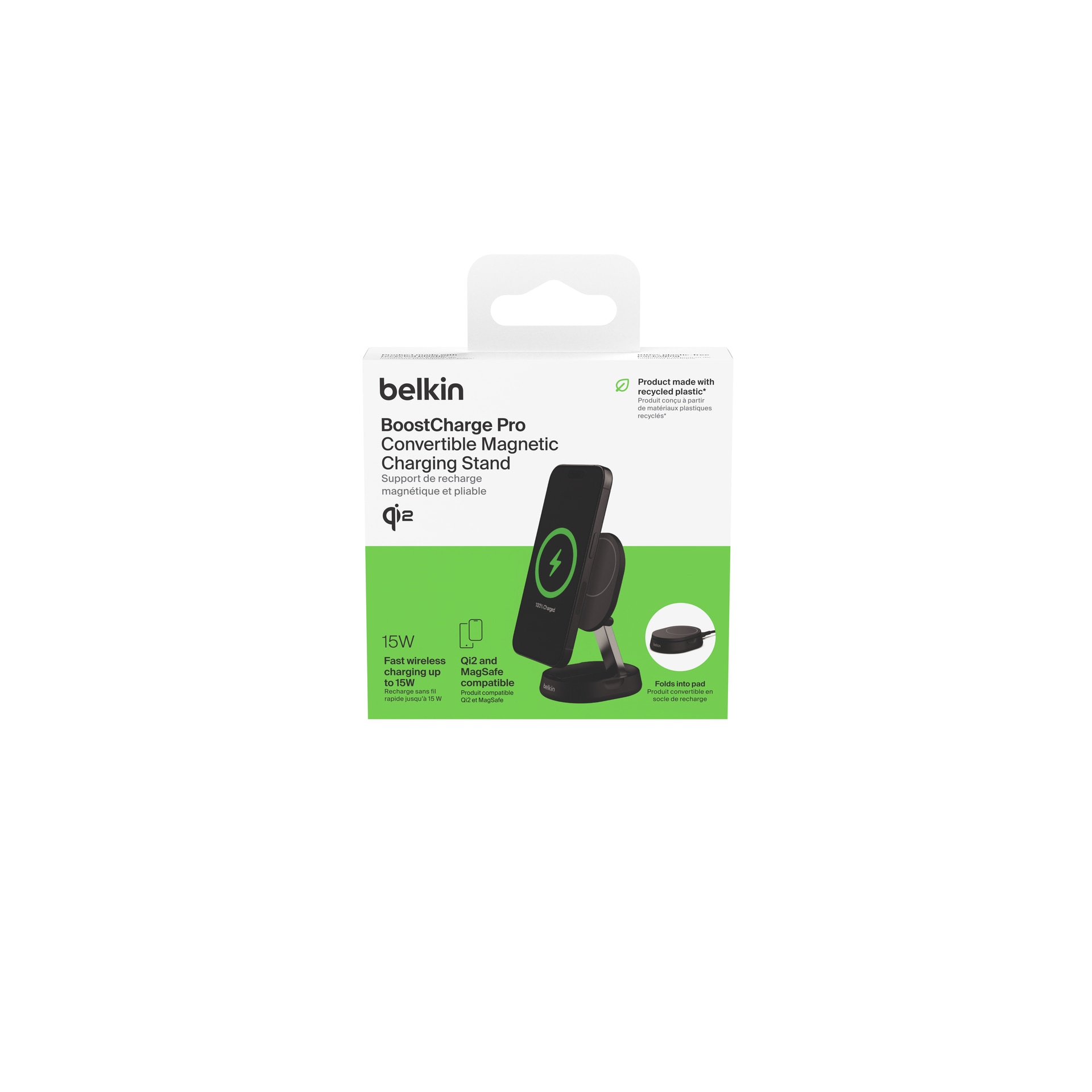 Belkin Wireless Charger »BOOST CHARGE PRO Qi2 15W magnetische Ladestation«, inkl. 20 Watt USB-C Netzteil für iPhone Serie 15/14/13/12