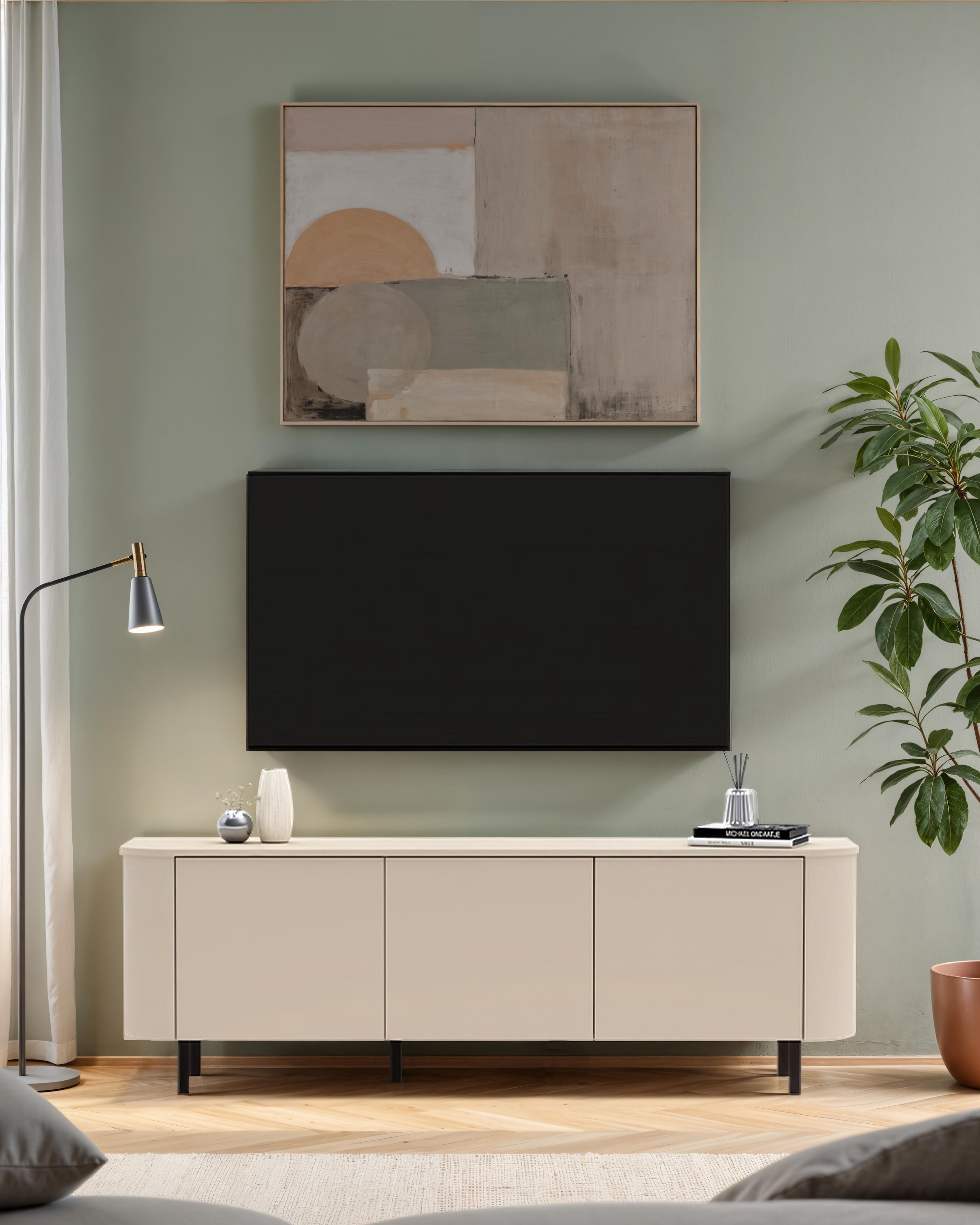 INOSIGN Lowboard »Lido, 181 cm breit, 3 Türen, TV-Schrank, TV-Kommode, Medienboard« Formgebogenes MDF, Stirnseiten mit Rundung, Push-to-open, Metallfüße