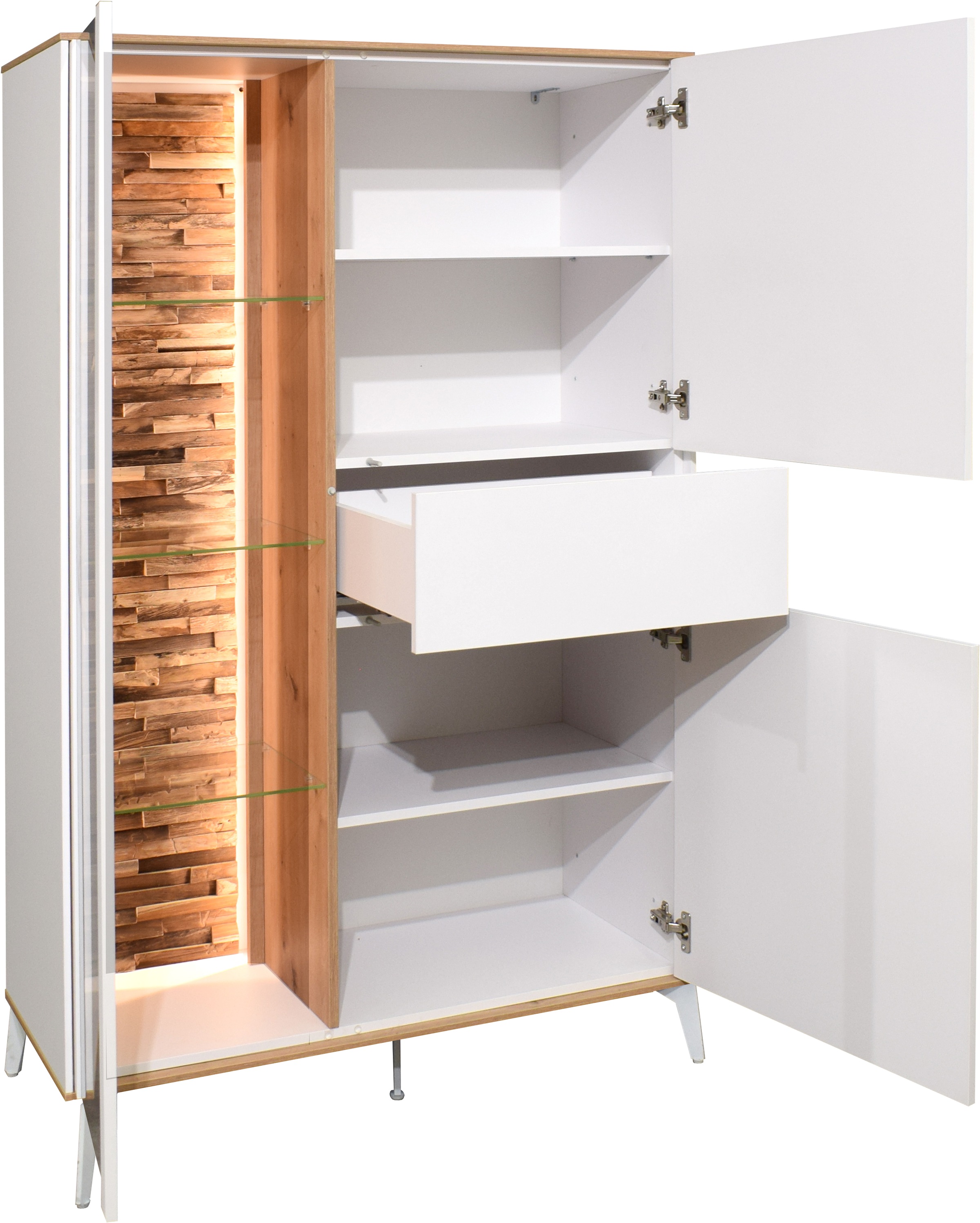 Mäusbacher Highboard, Faro Highboard B 101 cm, inkl. Beleuchtung, Push to open, Metallfüße