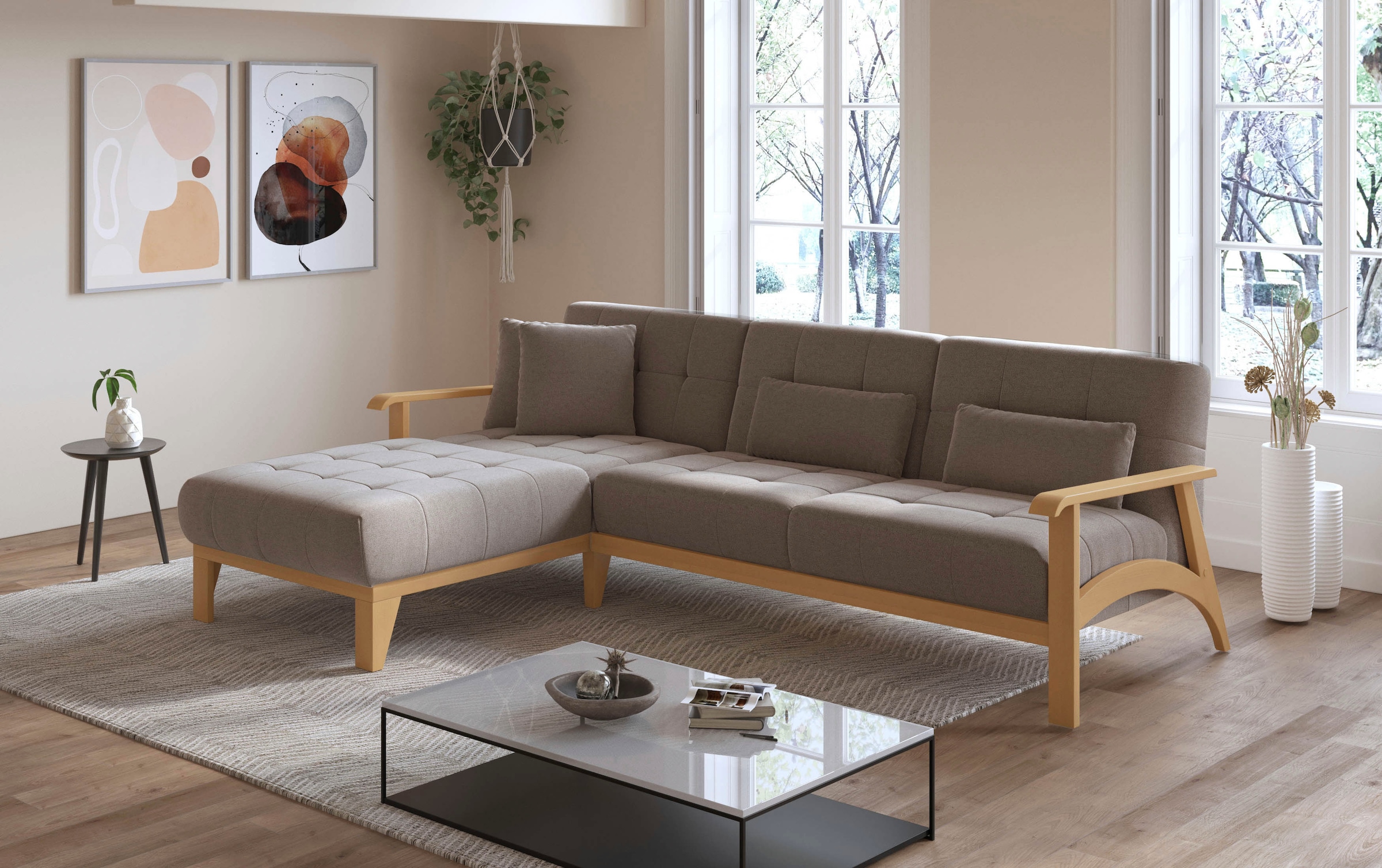 sit&more Ecksofa "Billund L-Form", Armlehnen aus eichefarbigem Buchenholz, günstig online kaufen