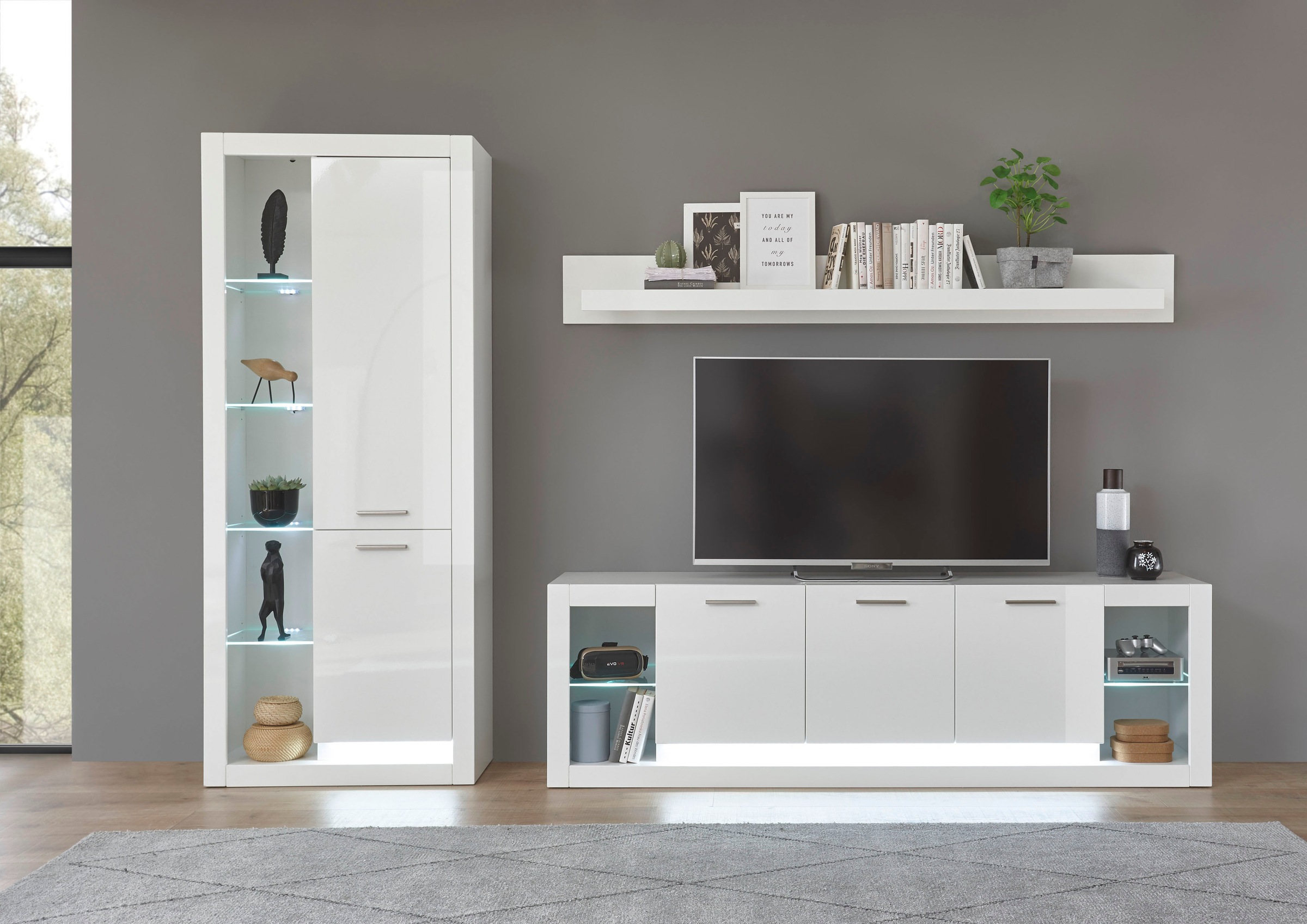 PLACES OF STYLE Wohnwand »Meran« Stauraumvitrine, Lowboard, Wandregal, 3 St günstig online kaufen