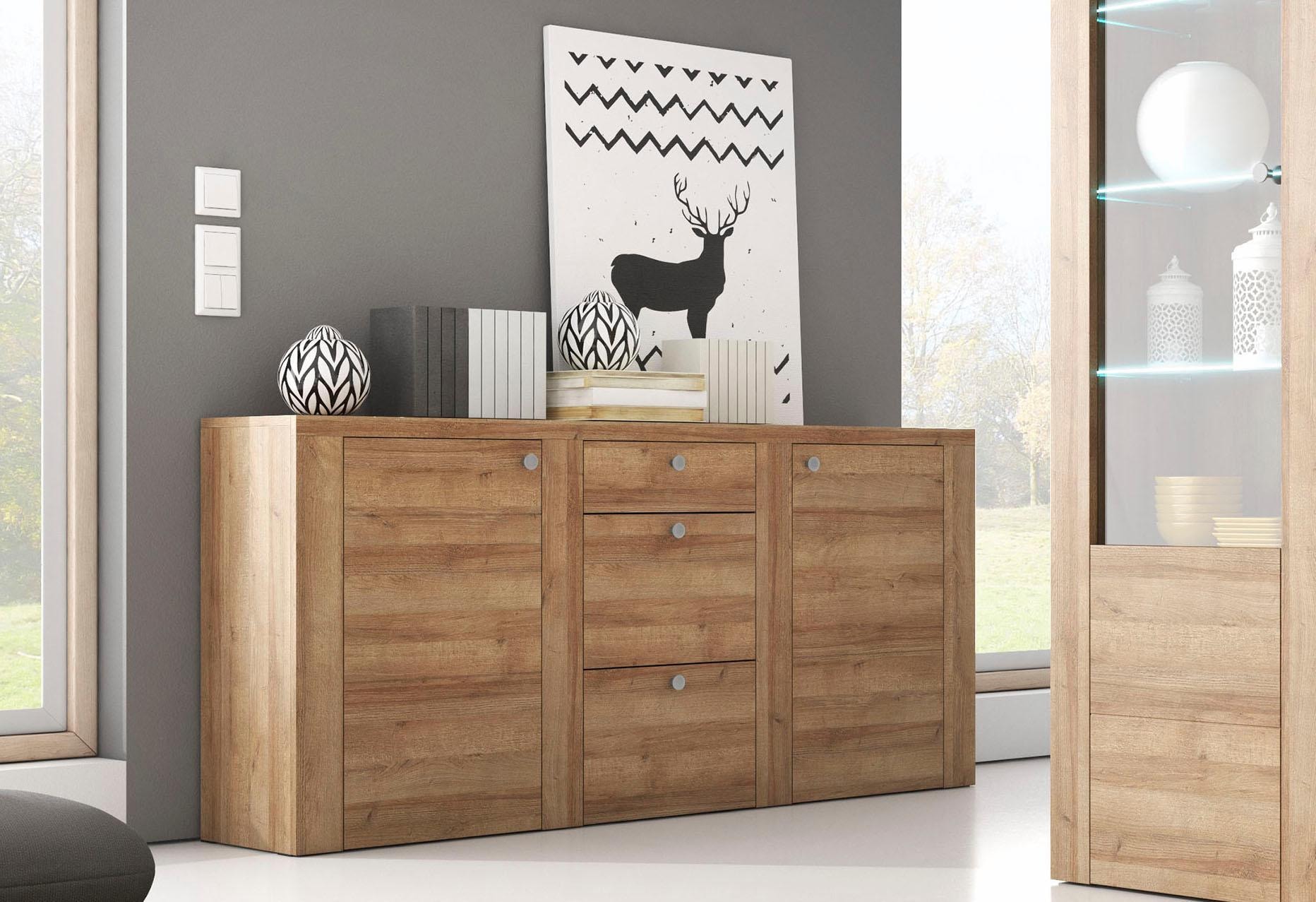 Home affaire Sideboard »Larona, zeitlose Kommode mit 2 Türen, 3 Schubkästen, Türkommode,«, Höhe 84 cm, viel Stauraum, Anrichte mit dekorativer Rahmenoptik