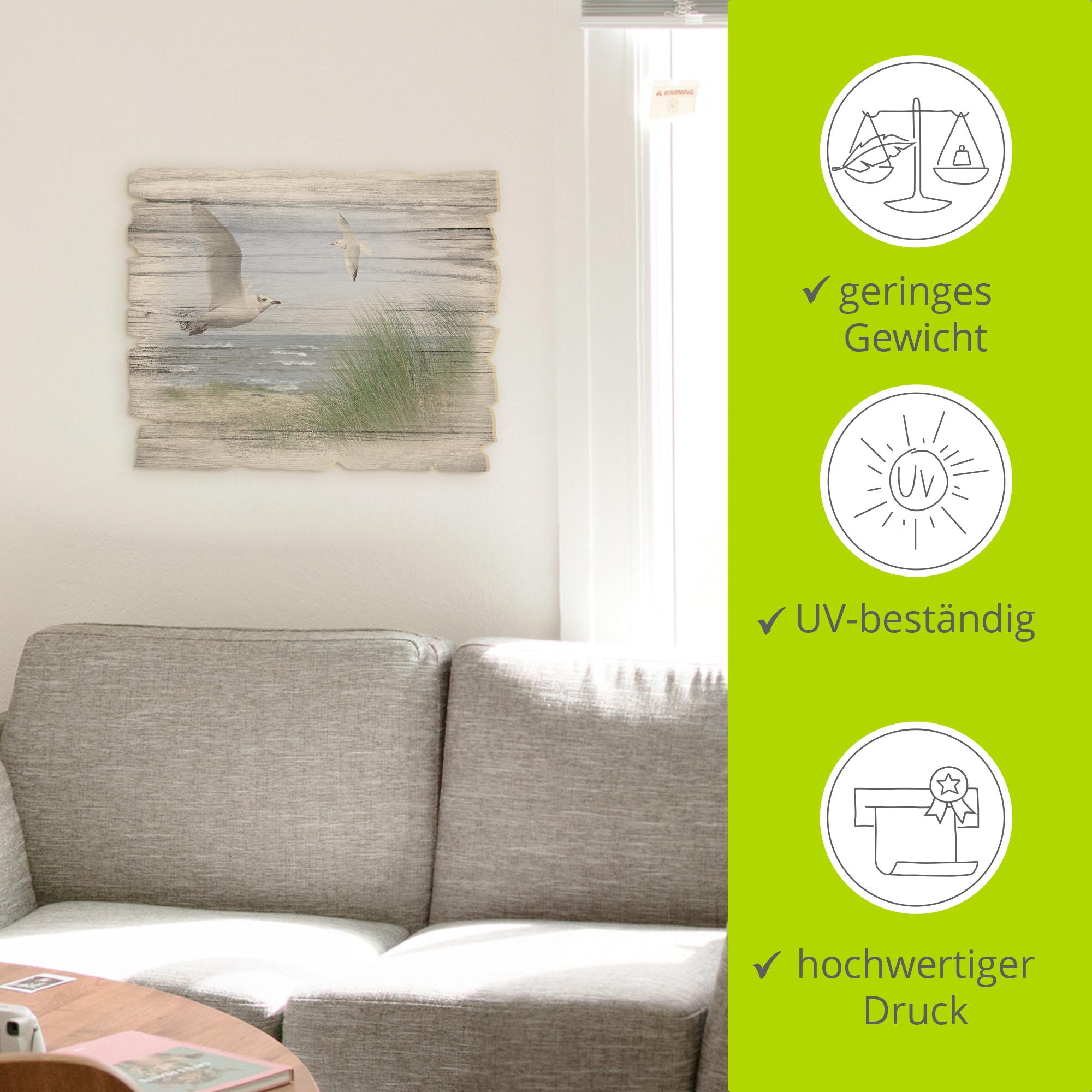 Artland Holzbild »Nordseestrand mit Möwen« Strand 1 Stk. tlg.