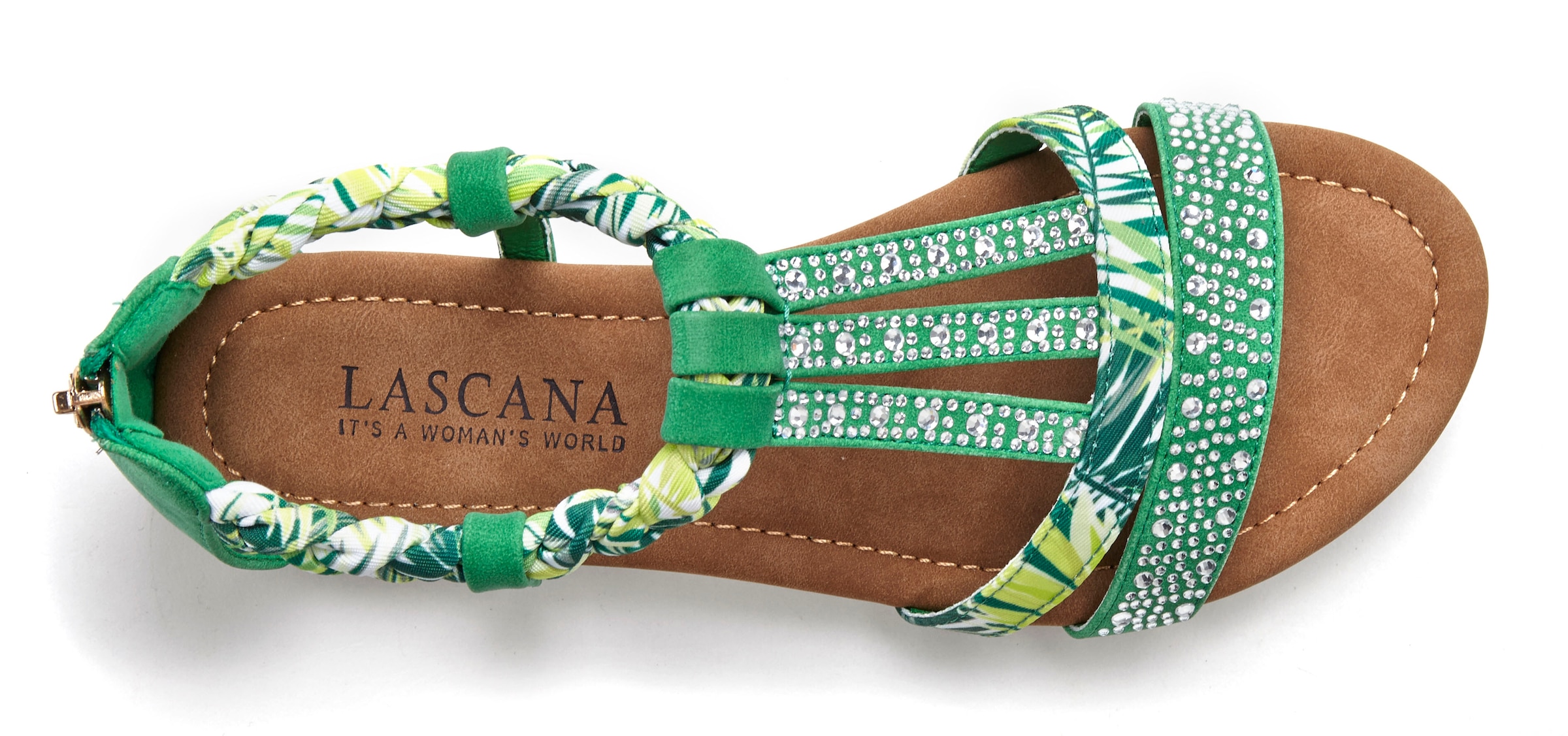 LASCANA Sandale »Sommerschuh«, Sandalette, Sommerschuh mit Verzierung und kleinem Keilabsatz VEGAN