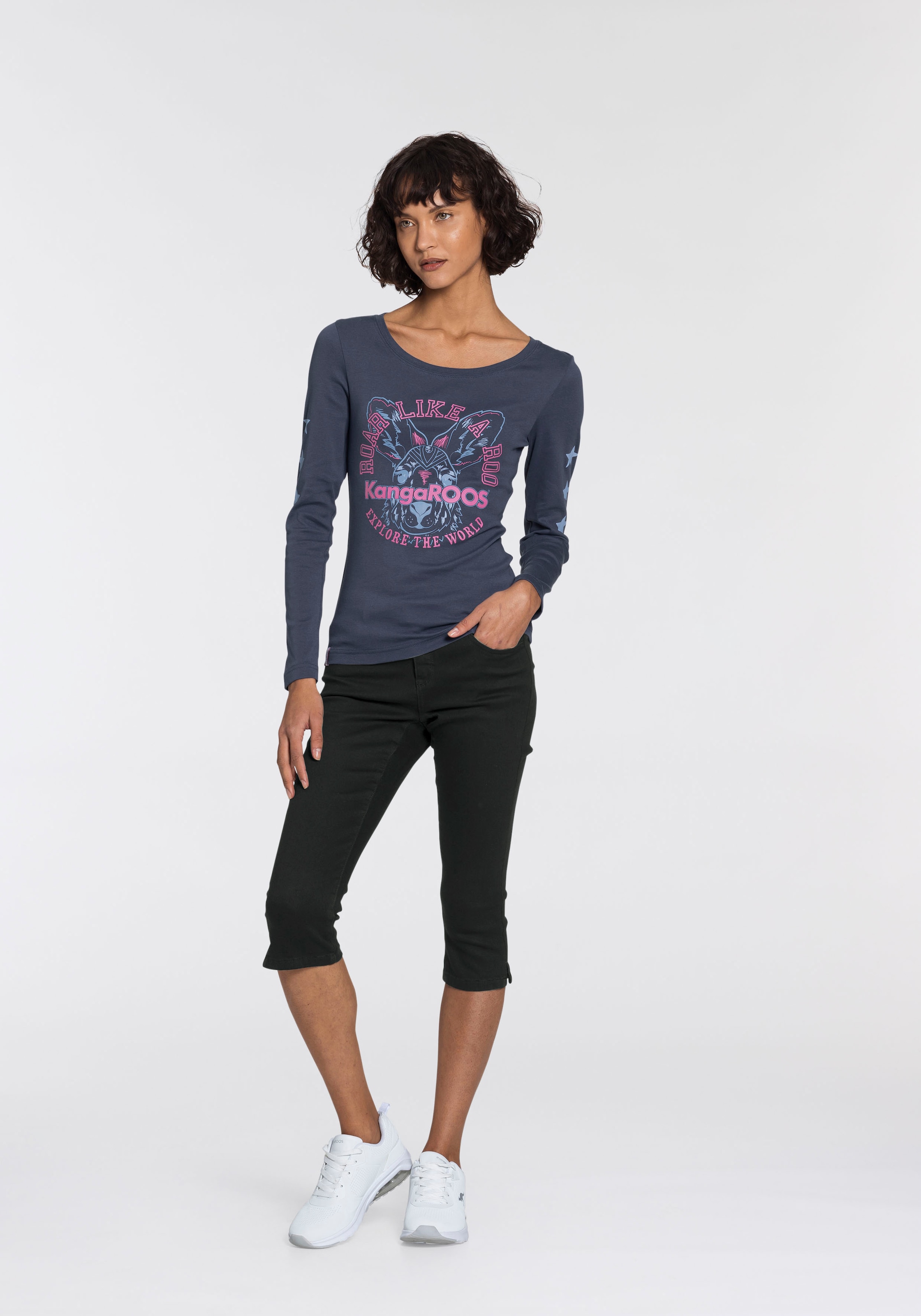 KangaROOS Caprijeans »CAPRI-JEANS mit Gürtel«, (Set, mit abnehmbarem Gürtel), Skinny Fit, mit Schlitz, normale Leibhöhe
