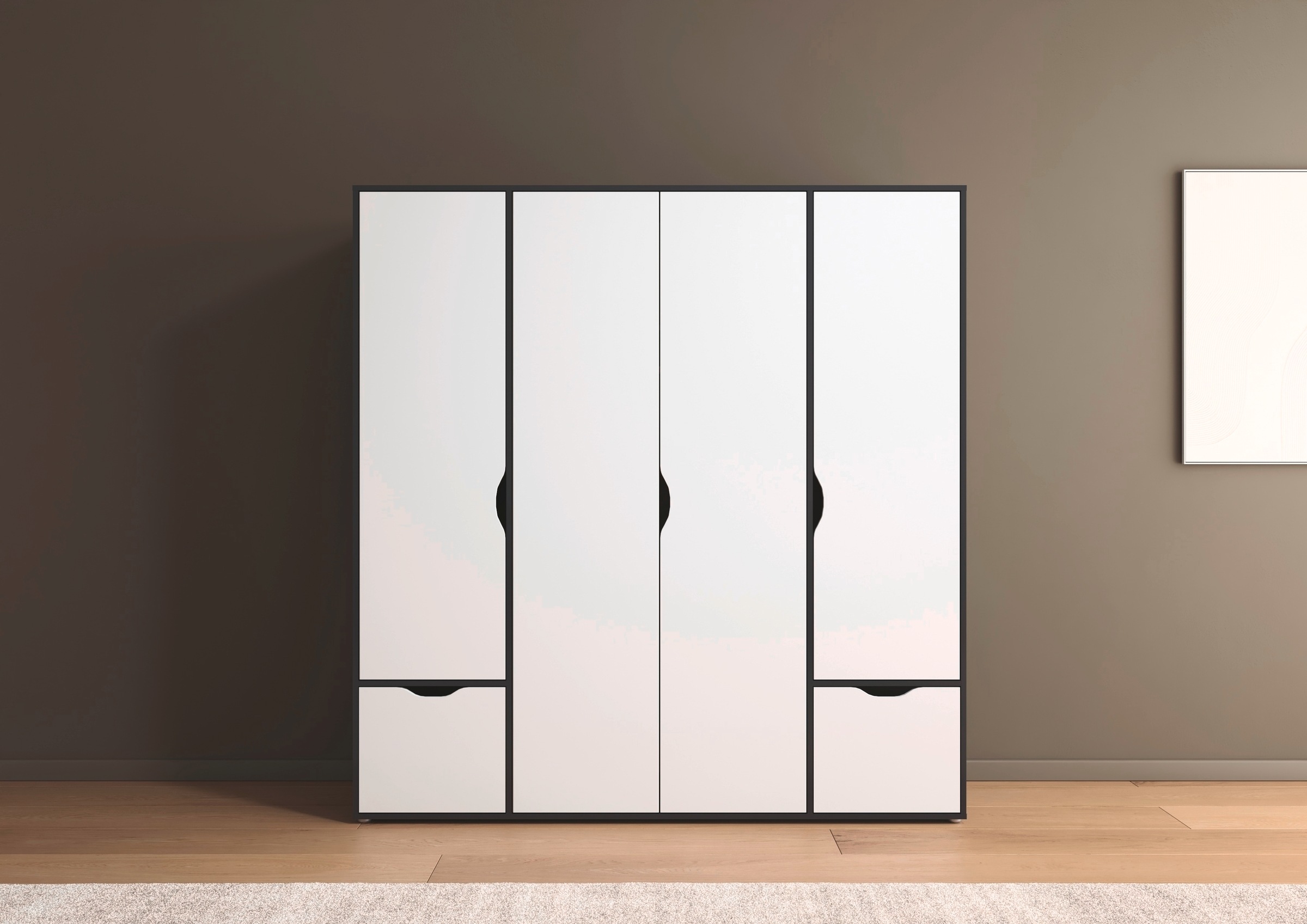 rauch Drehtürenschrank »Kleiderschrank Schrank Garderobe Wäscheschrank NARAI mit Schubladen«, (in 3 verschiedenen Ausstattungen BASIC/CLASSIC/PREMIUM), Griffausfräsungen für eine grifflose Optik TOPSELLER MADE IN GERMANY