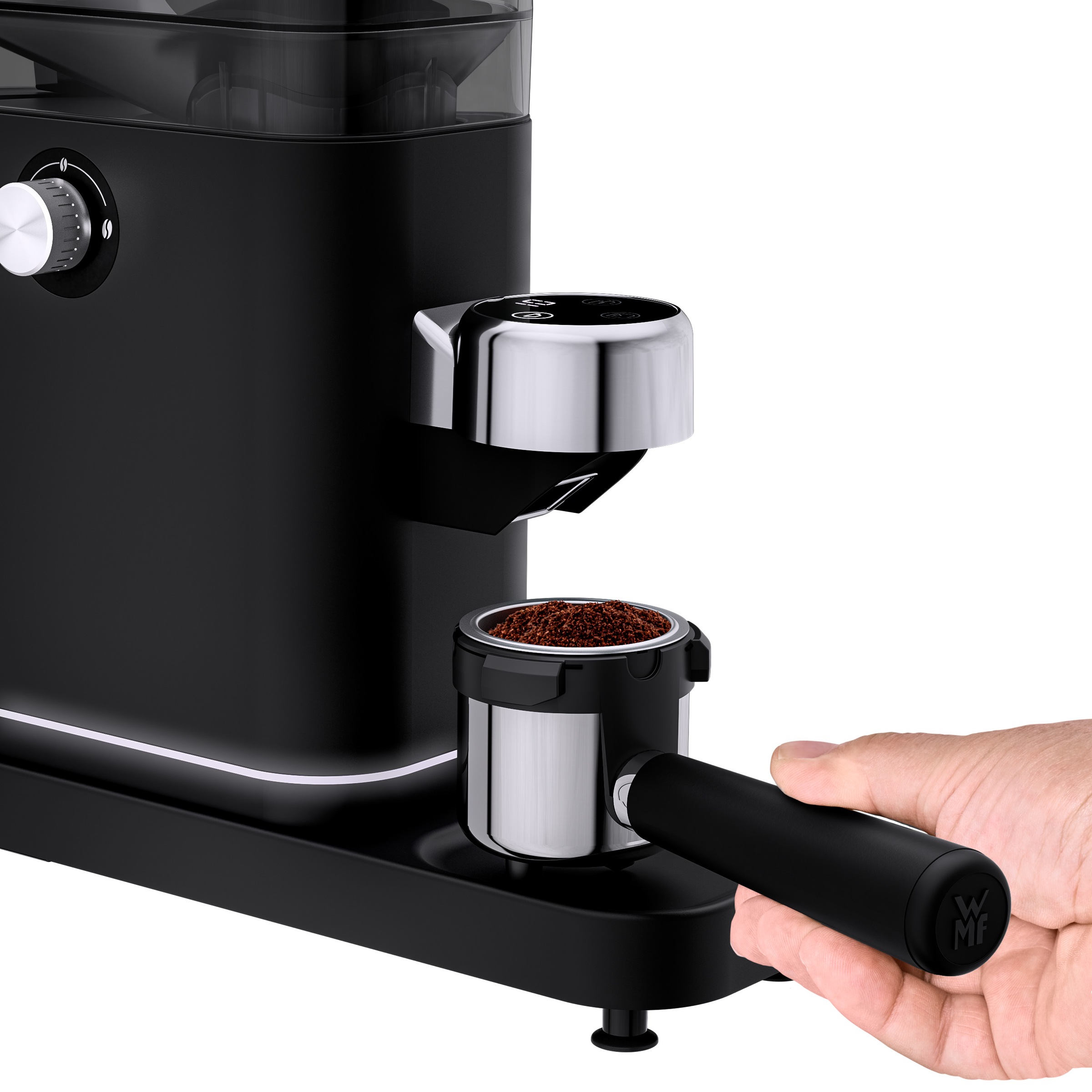 WMF Kaffeemühle »Lumero«, 150 W, Kegelmahlwerk, 180 g Bohnenbehälter, 40 Mahlgrade, Edelstahlmahlwerk, LED-Display, 150 Watt, Cromargan