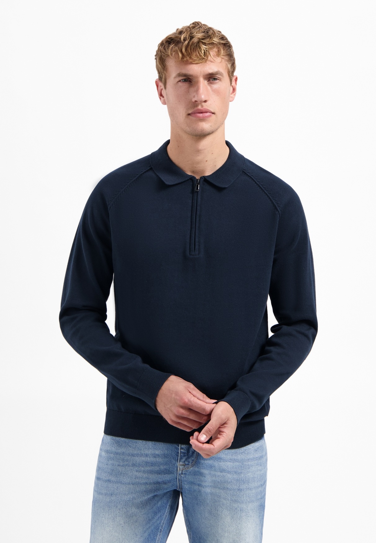NO EXCESS Stehkragenpullover »No Excess Half-Zip-Polo-Pullover Pullover Polo Half Zip Solid«