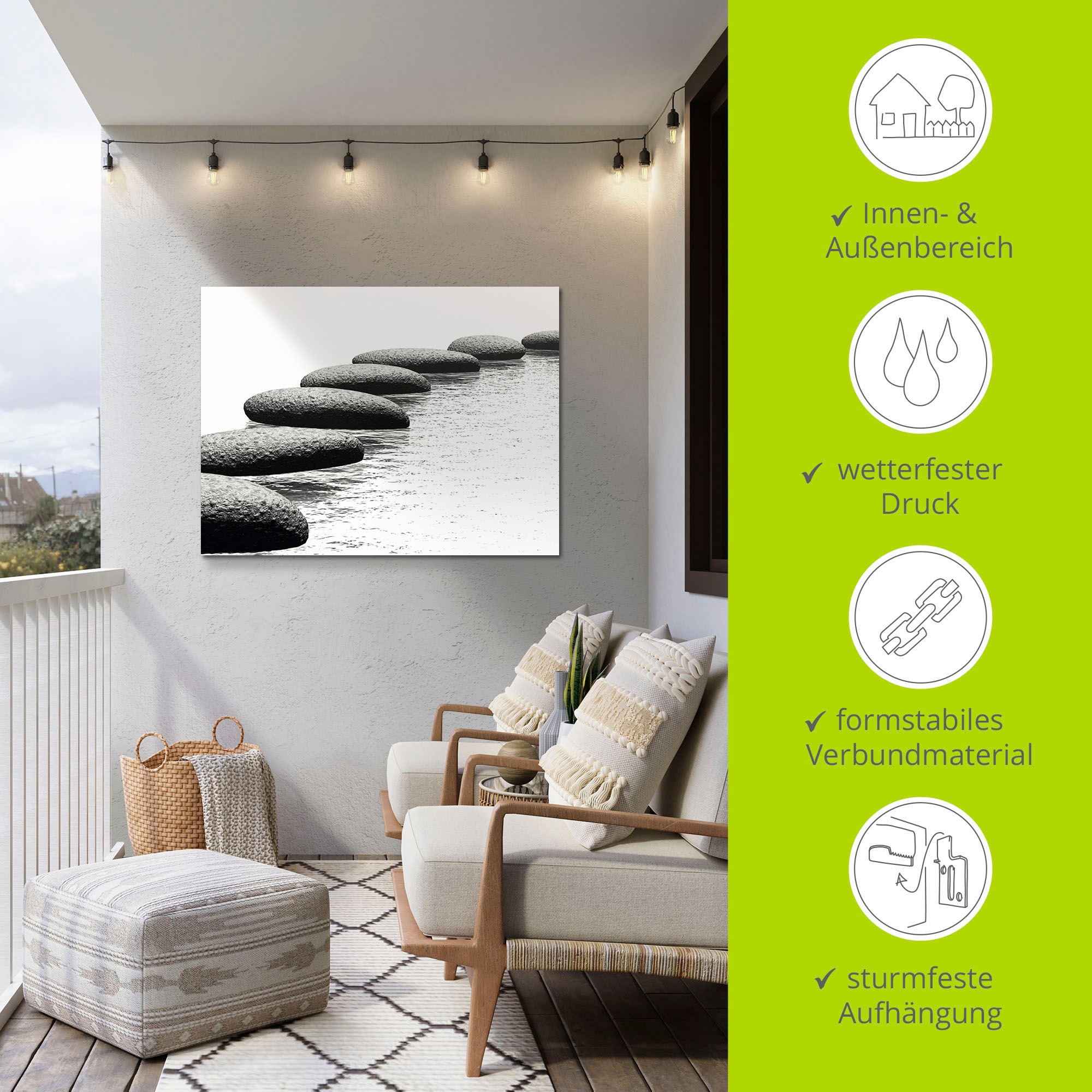 Artland Wandbild »Ein Kiesel auf einem Hintergrund«, Gewässer, (1 St.), als Alubild, Outdoorbild, Leinwandbild, Wandaufkleber, versch. Größen
