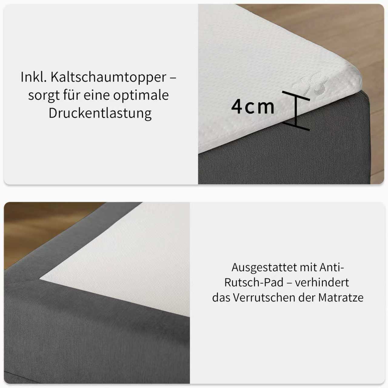 Home affaire Boxbett »AMRUM, Polsterbett mit Bettkasten, inkl. Taschenfederkernmatratze H3« mit Kaltschaumtopper, Chenille-Bezug, 120x200 & 180x200 cm