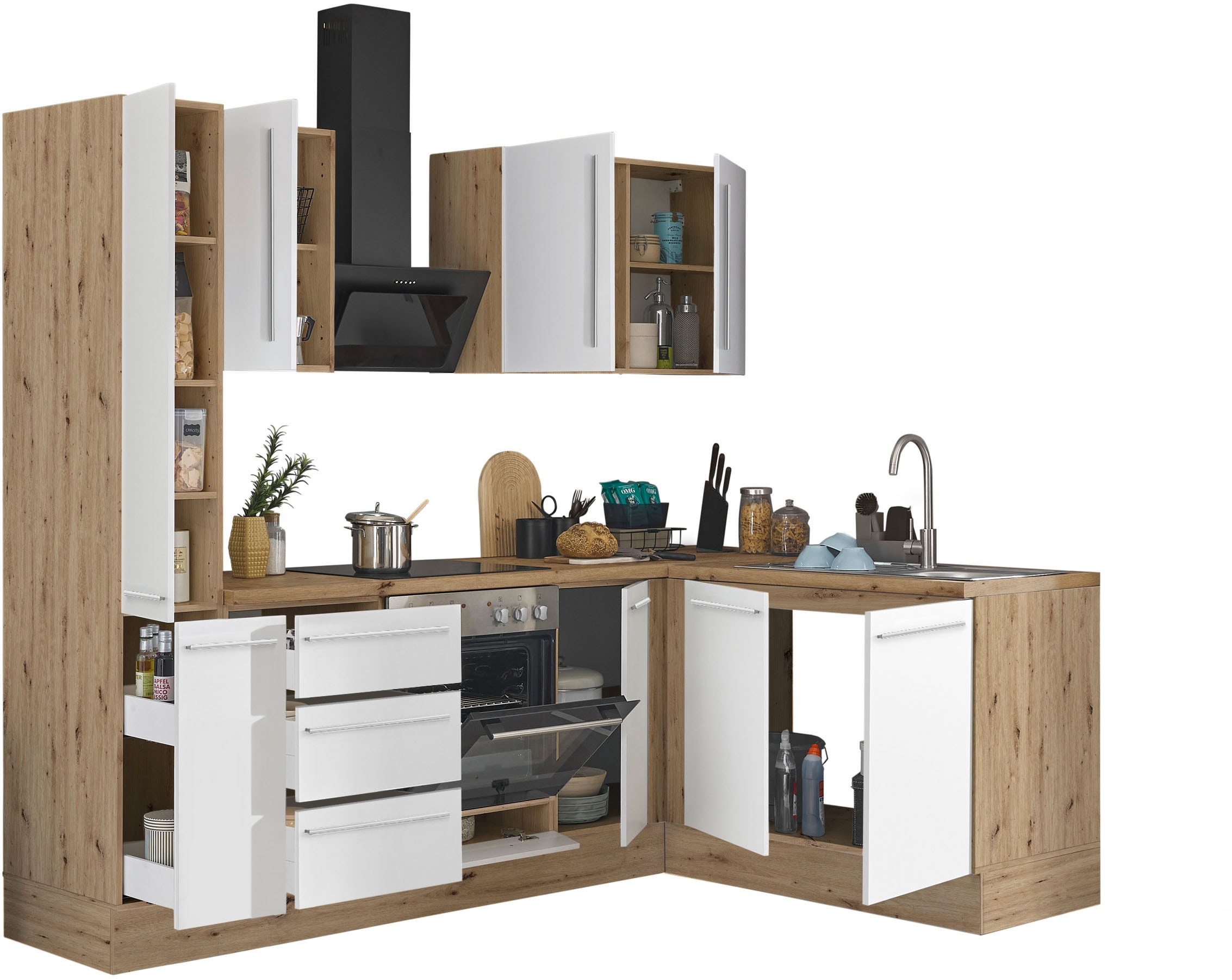 KOCHSTATION Winkelküche »Florida, Stellbreite 240x165 cm«, wahlweise mit E-Geräten, mit Softclose für Türen und Schubkästen