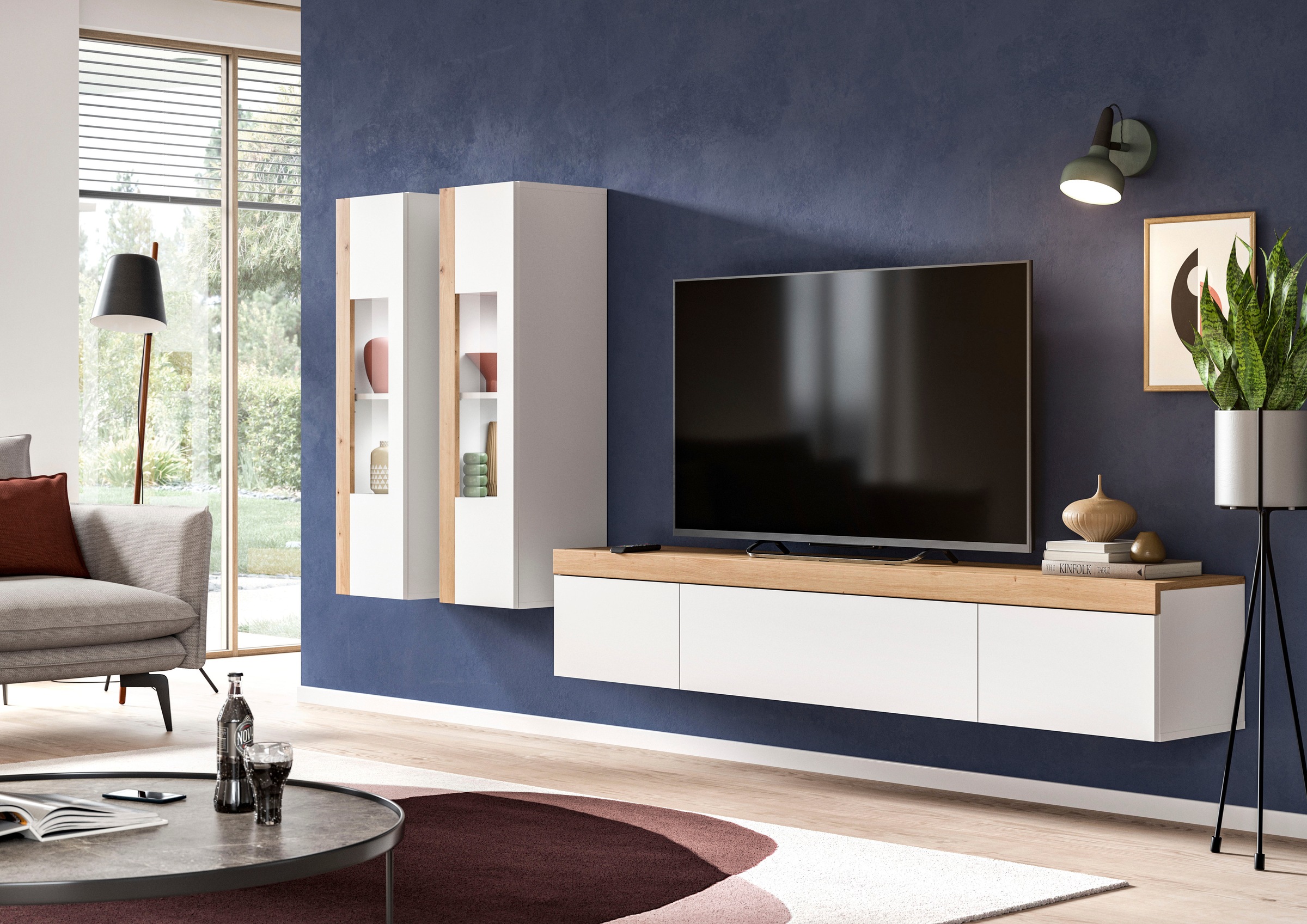 INOSIGN Wohnwand »Svala, Breite 180 cm, Wohnkombination«, (Set, 3 St.), stehend u. hängend montierbar, Vitrinenschränke, Lowboard