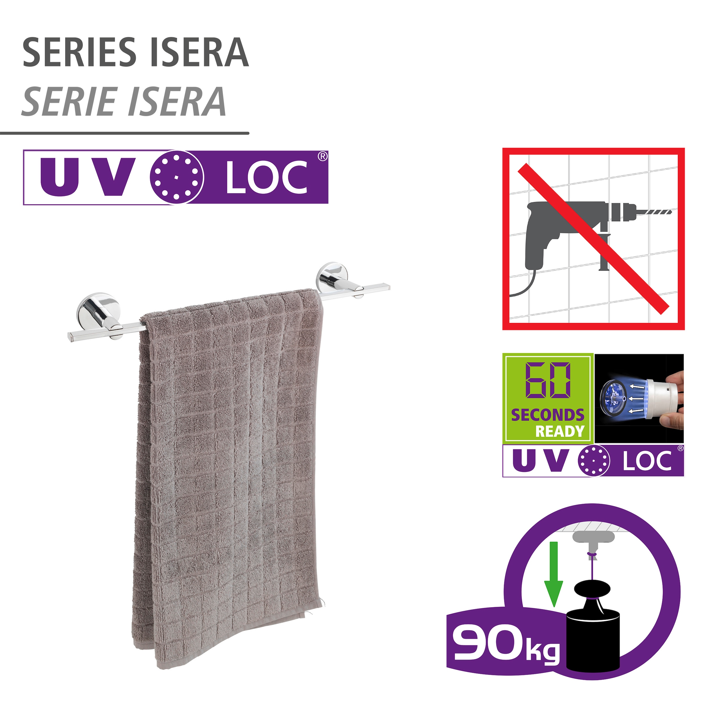 WENKO Handtuchstange »UV-Loc® Isera«, befestigen ohne Bohren