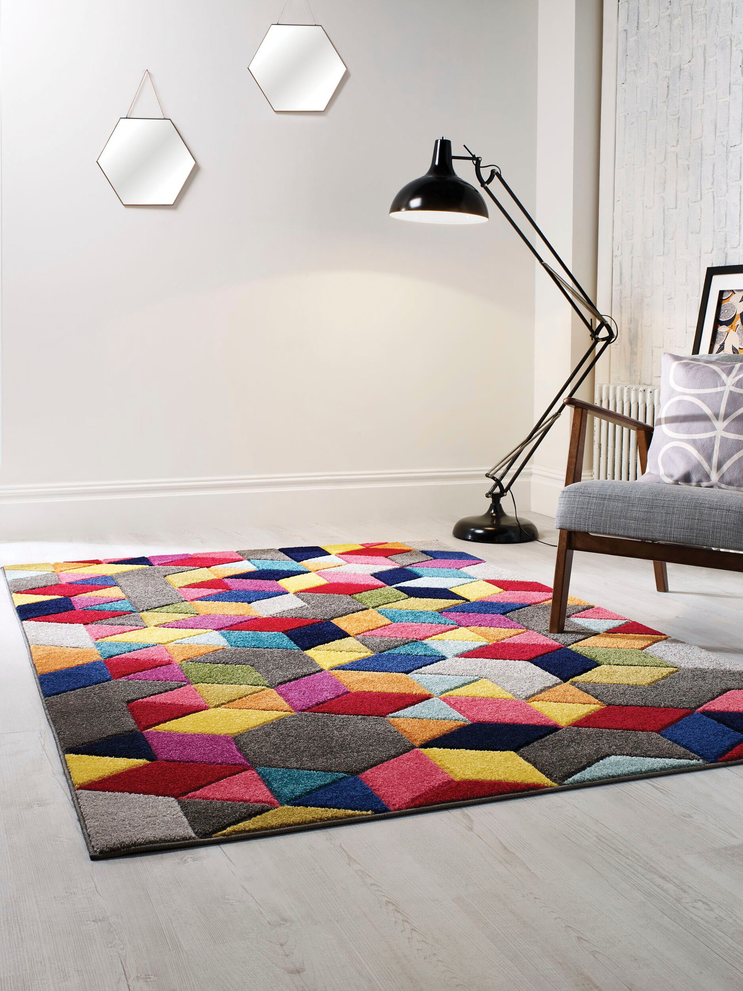 FLAIR RUGS Teppich »Dynamic«, rechteckig, 10 mm Höhe, fußbodenheizungsgeeignet, geometrisches Design, Cube Muster, bunt